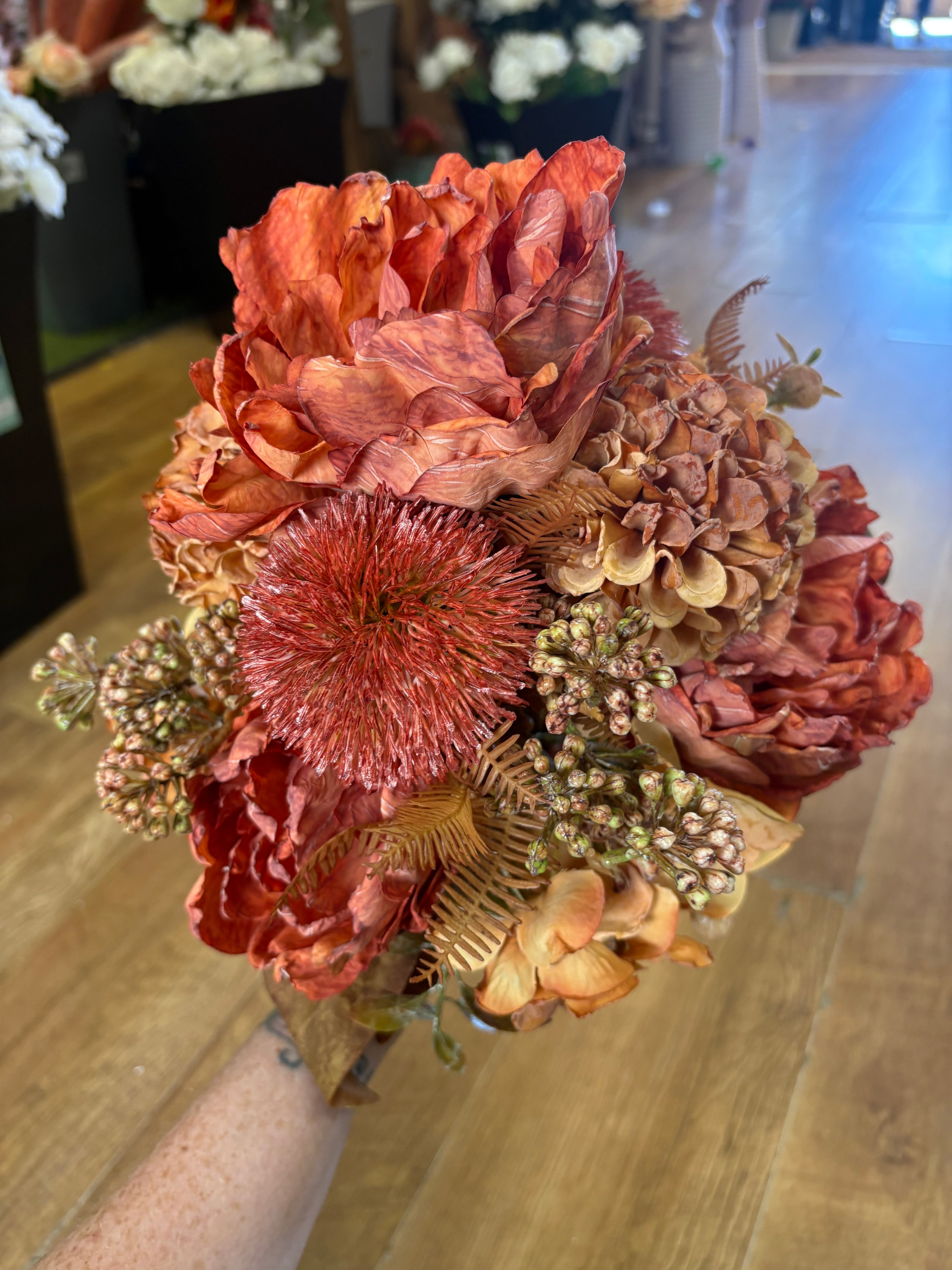 Hand tied dried inspired autumnal orange bridesmaid bouquet - 11 stems of premium florals