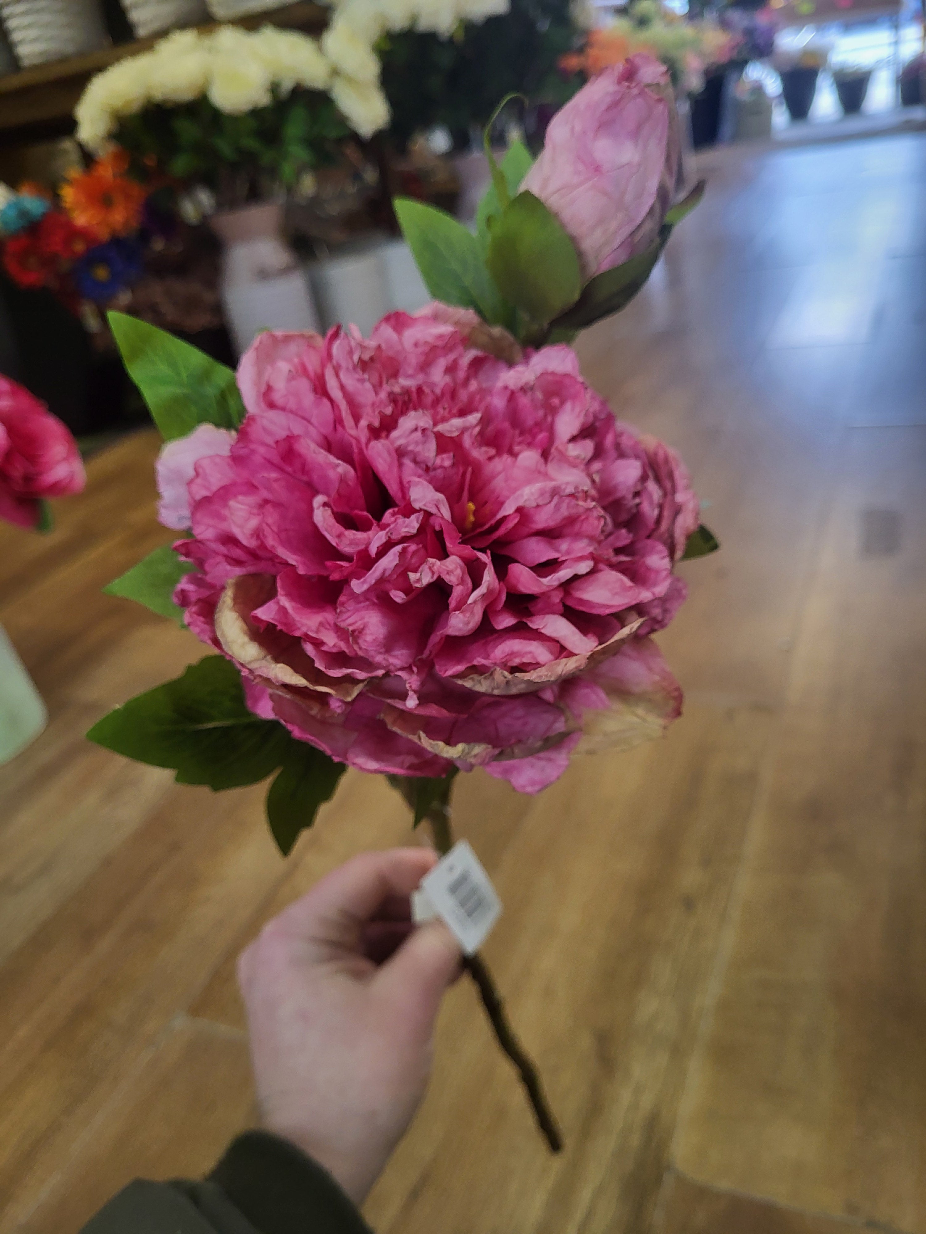 52cm dried inspired pink open peony stem image 0