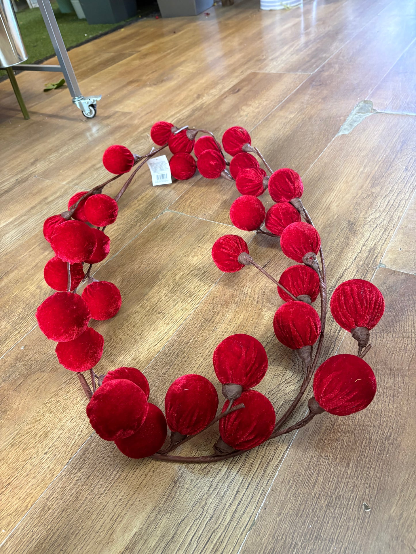 1.7m red velvet bauble garland