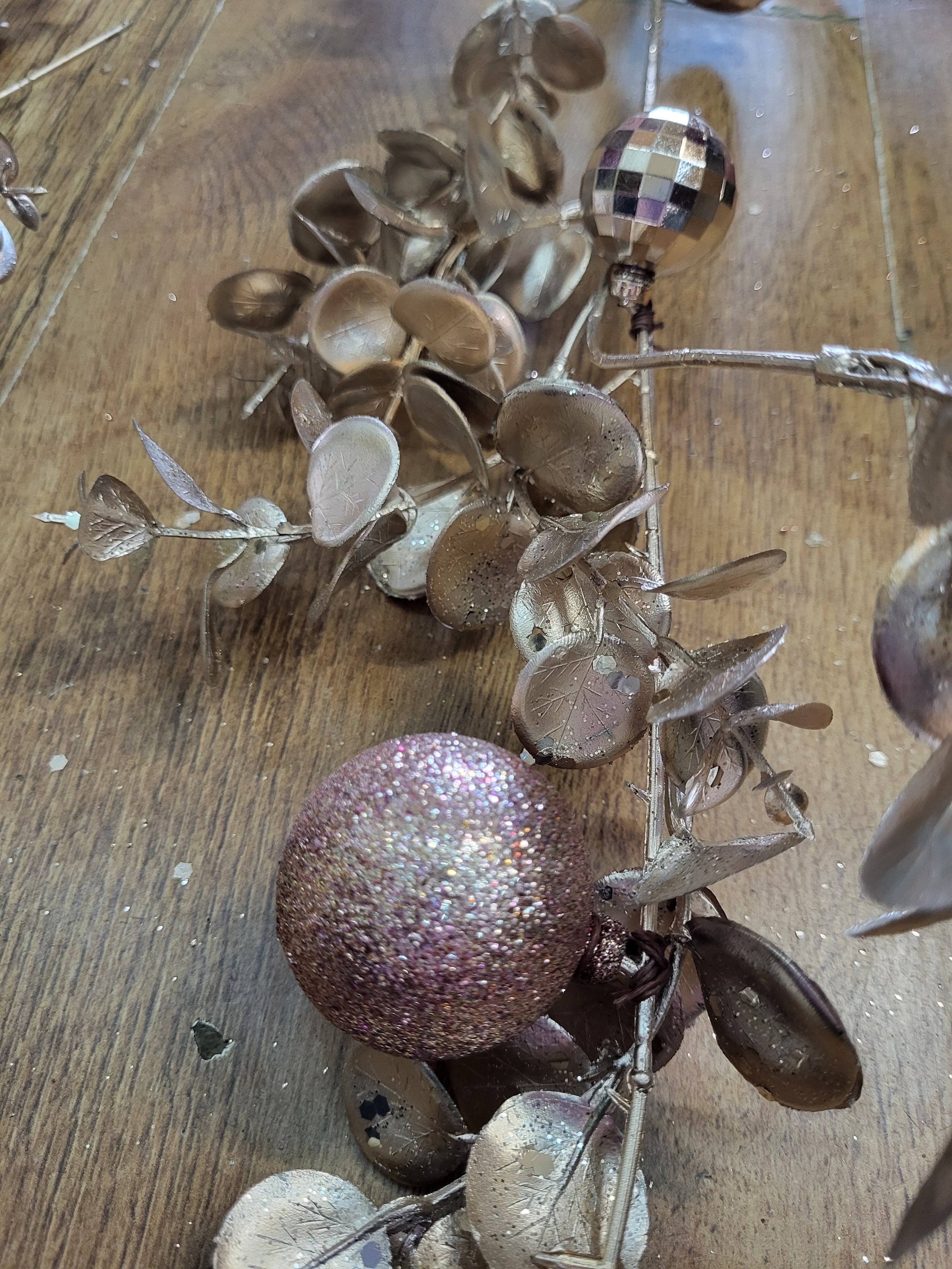 180cm Rose gold foliage and glitter ball/disco ball garland image 3