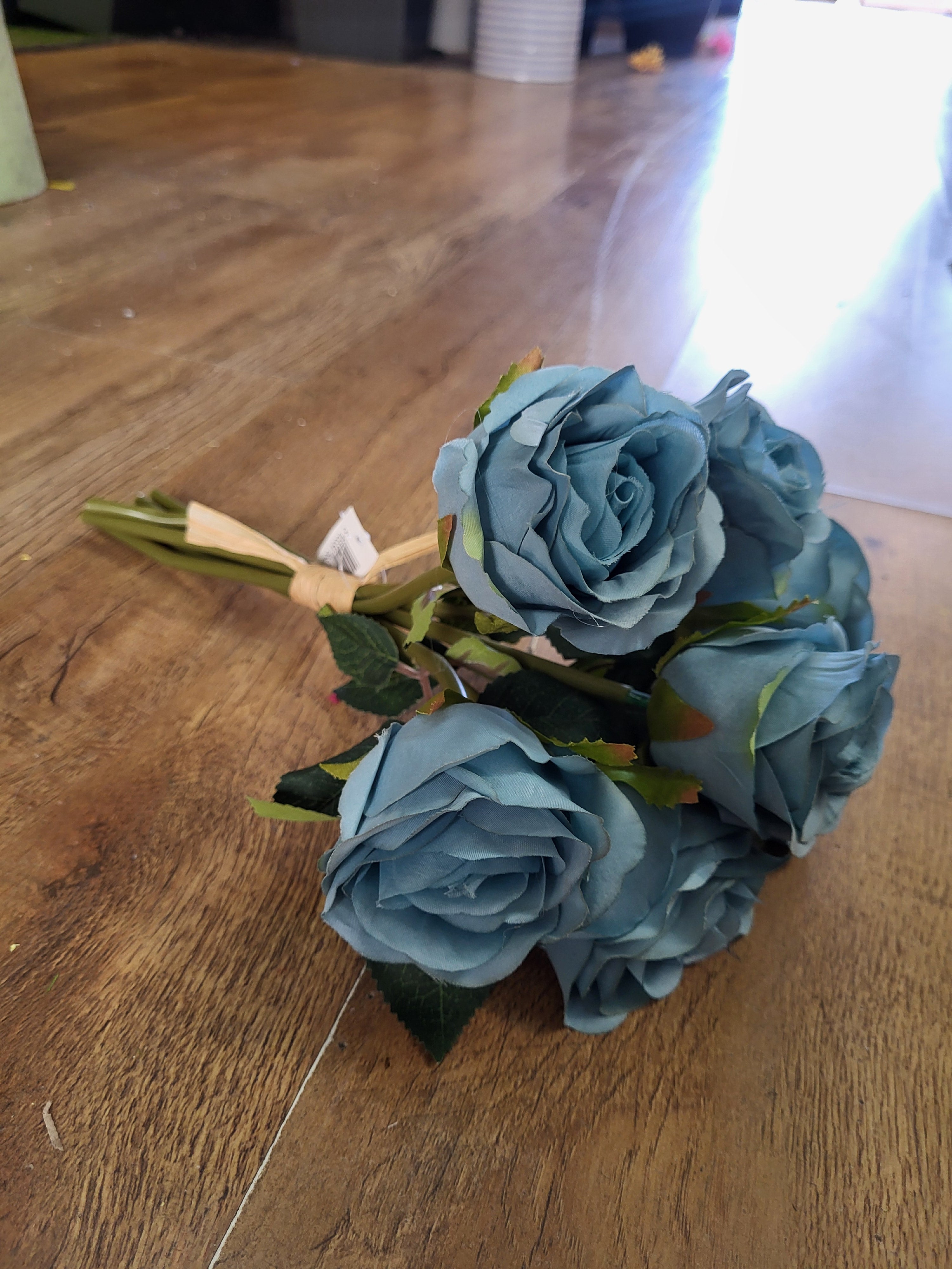Hand tied bundle of 7 duck egg blue roses image 4