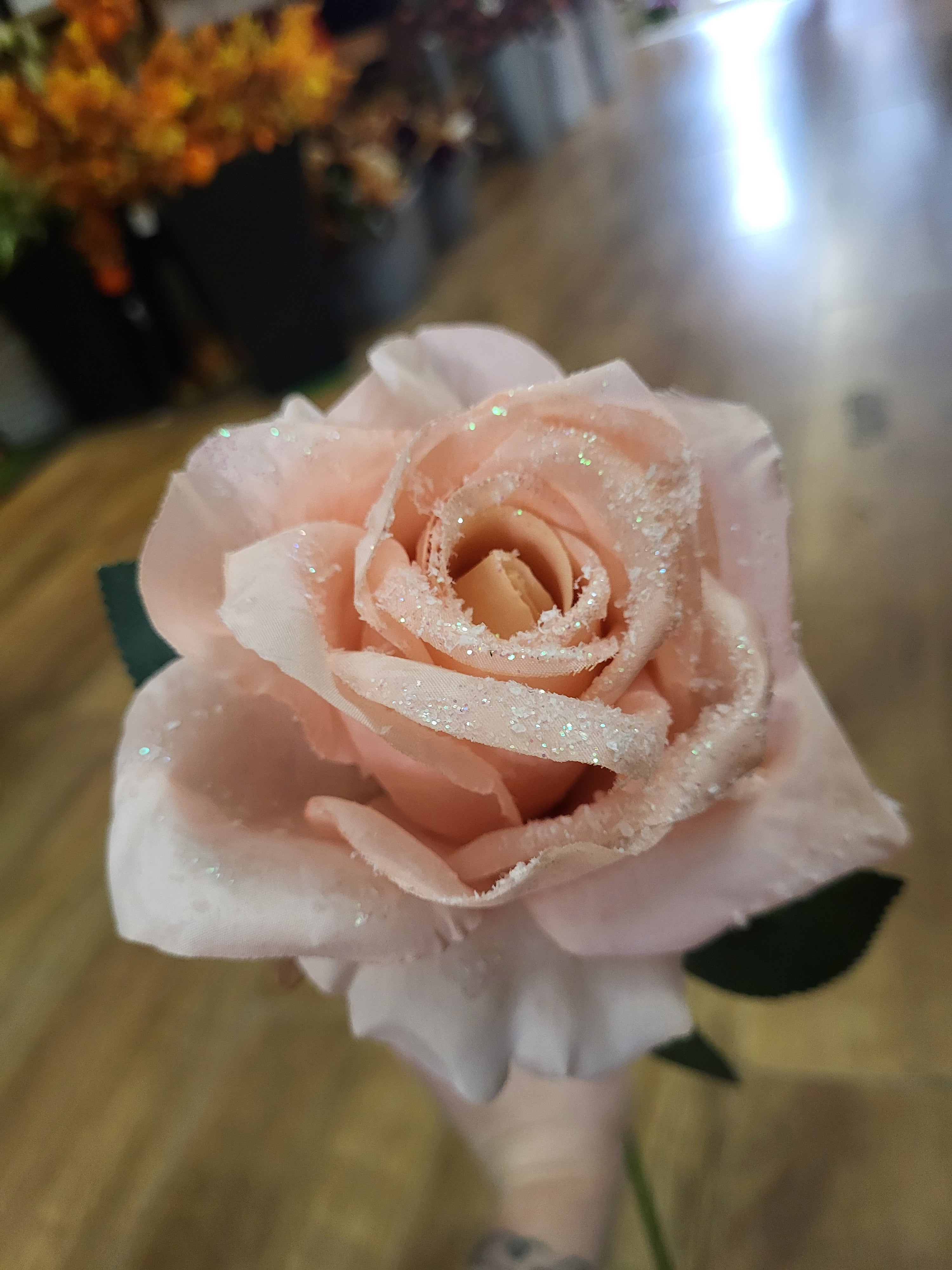 Long stem single frosted soft pink Rose image 1