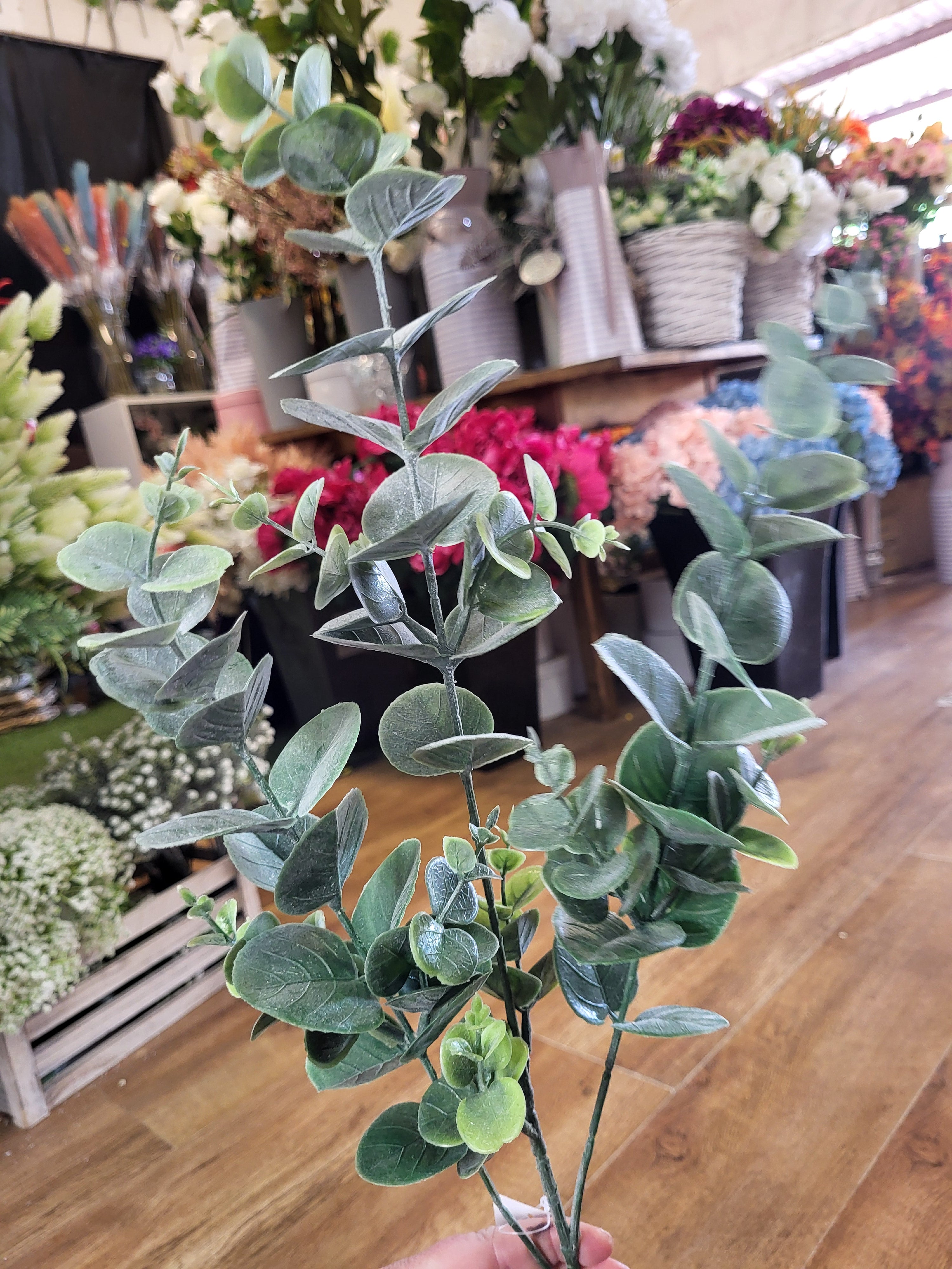 Long stem plastic green eucalyptus spray  image 4