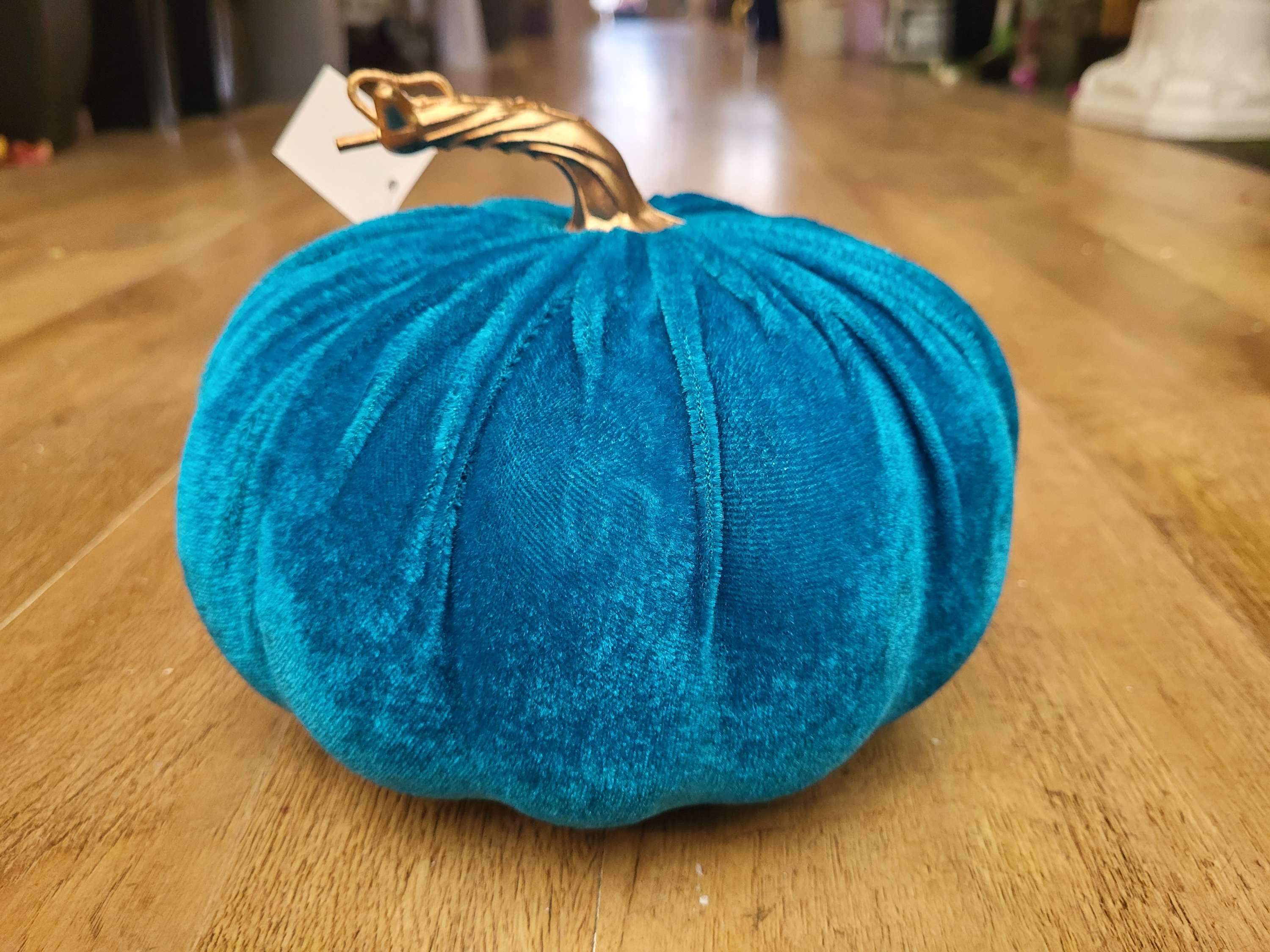 Large 19cm teal blue velvet pumpkin image 1