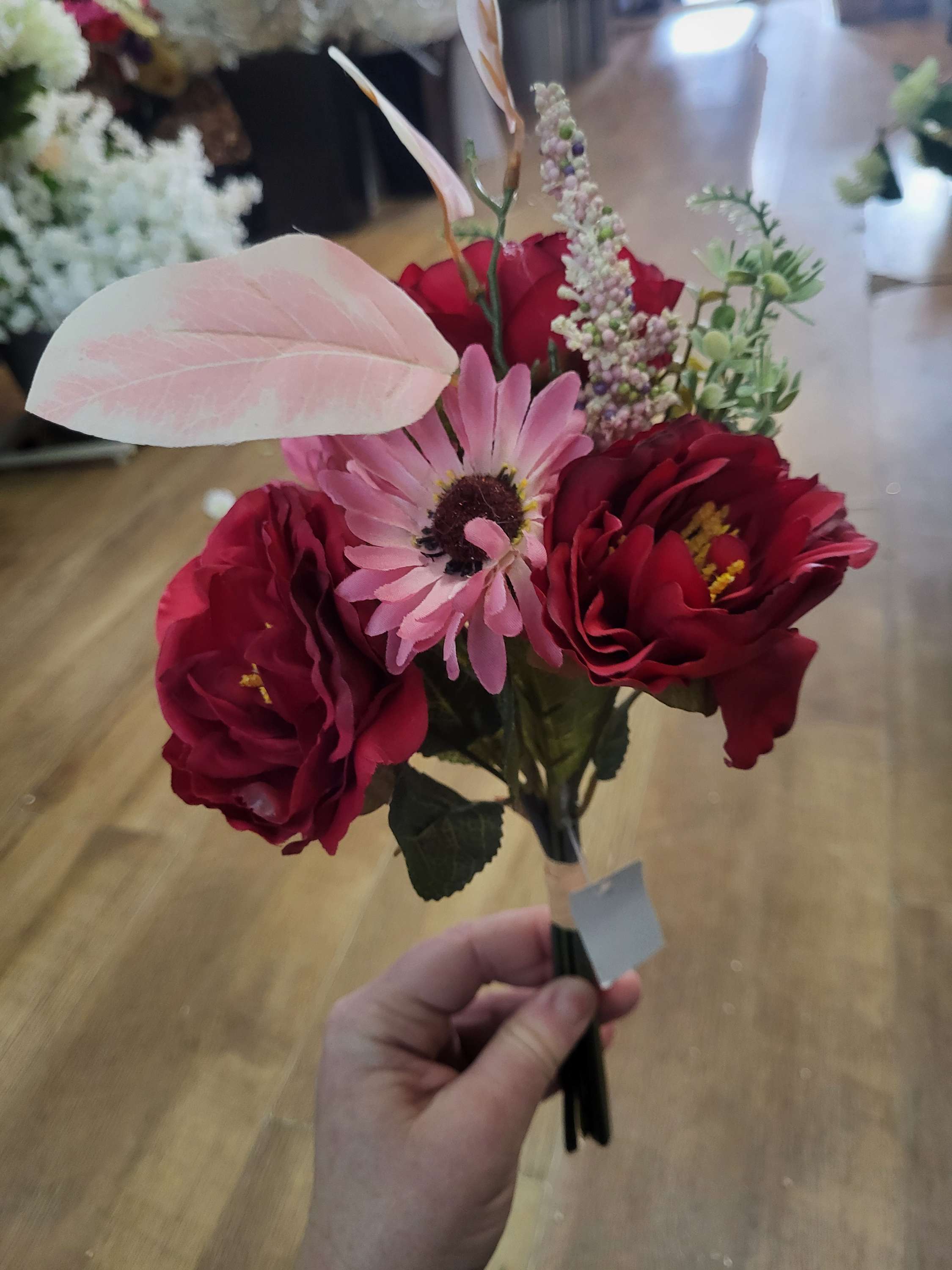 Hand tied red and pink mixed floral/foliage bundle image 6