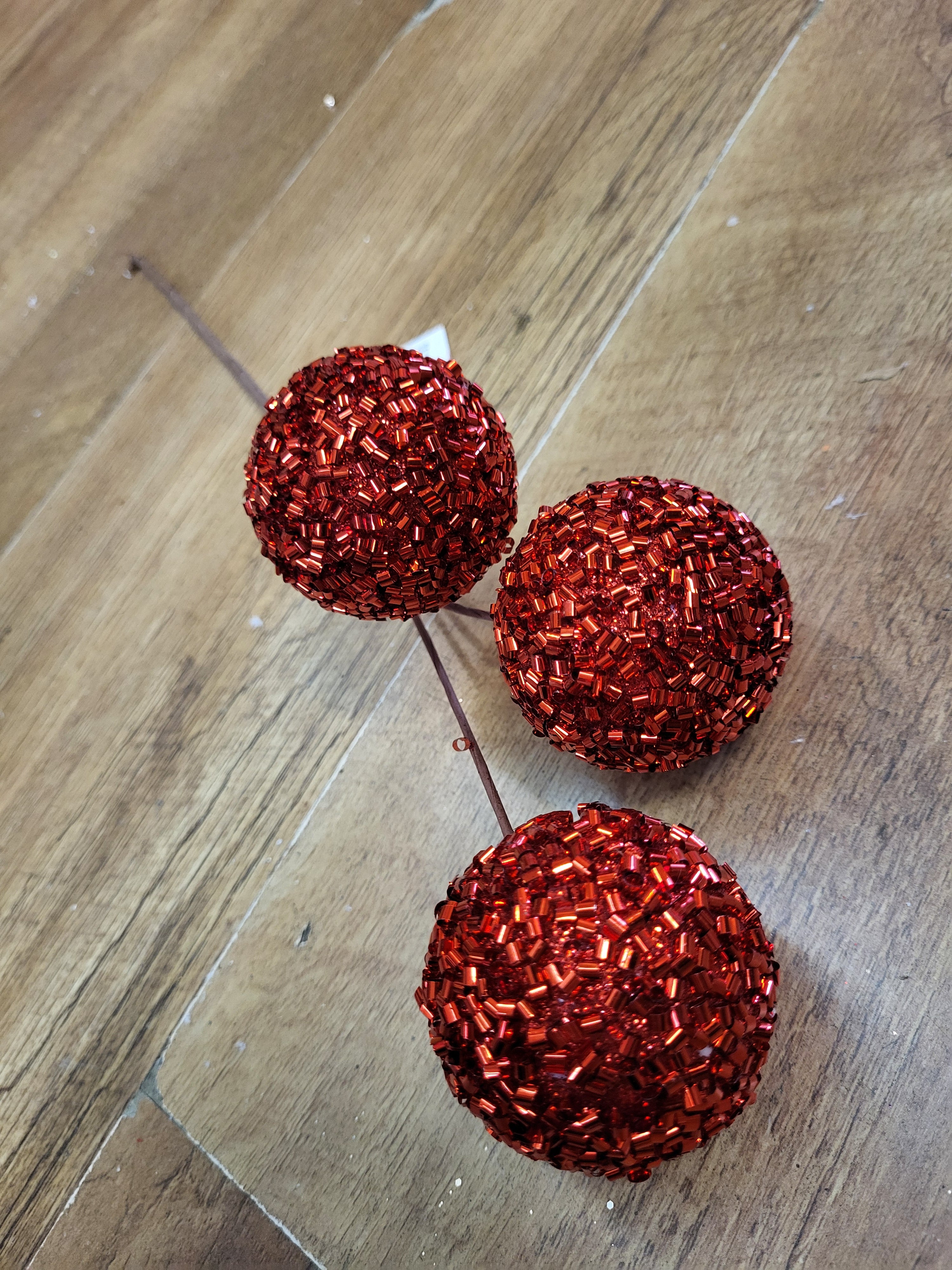Medium length triple red beaded bauble stem  image 1