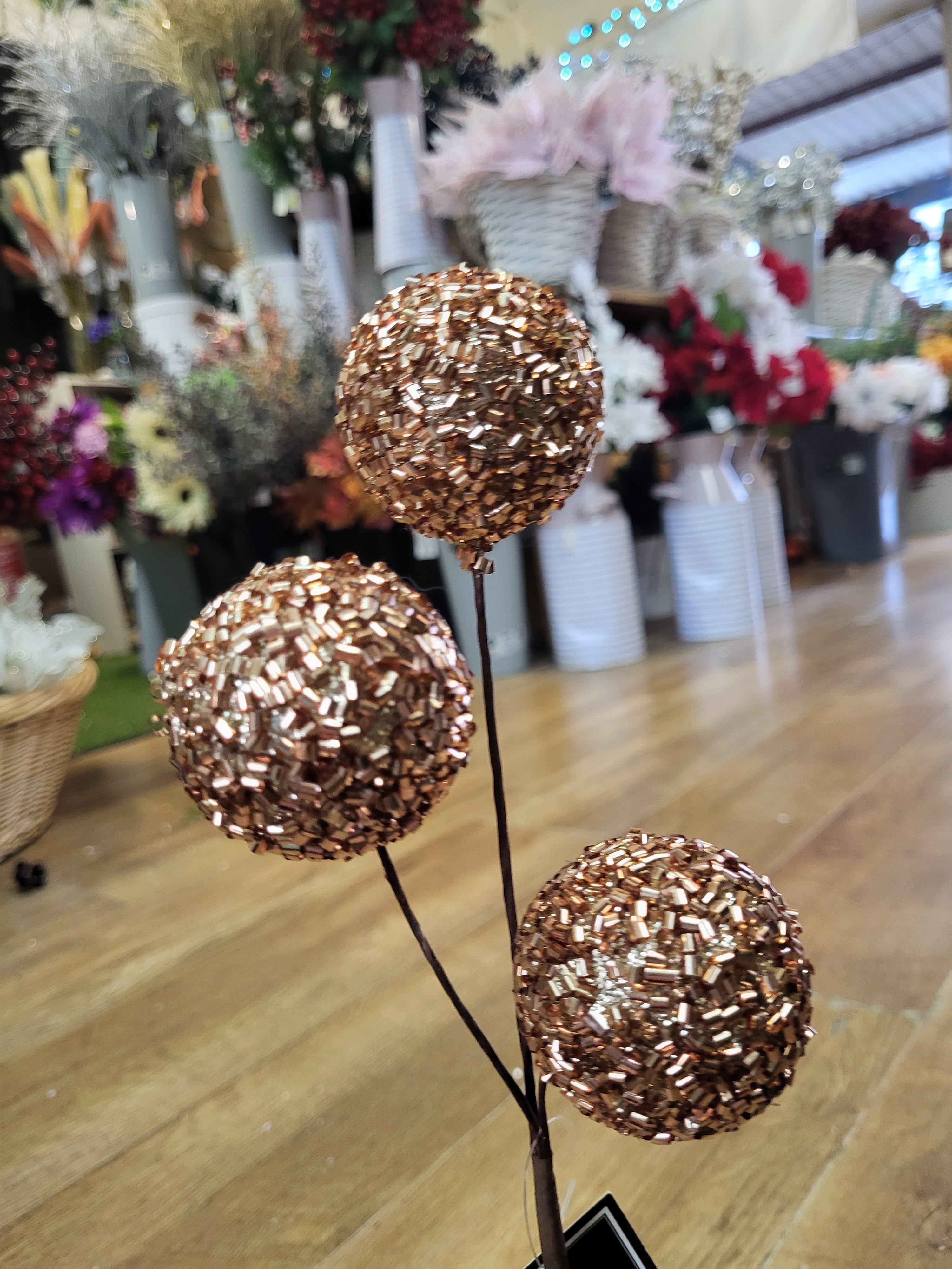 Medium length triple gold beaded bauble stem image 0