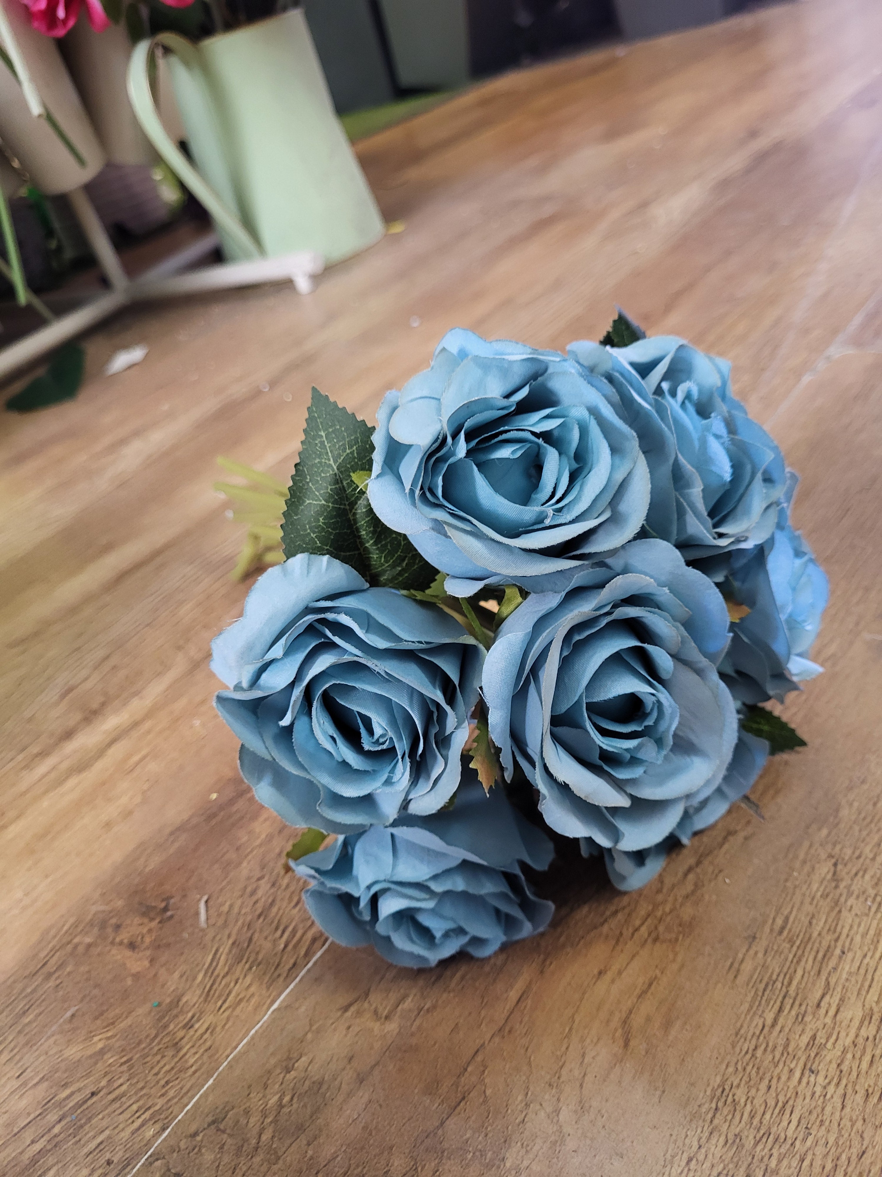 Hand tied bundle of 7 duck egg blue roses image 1