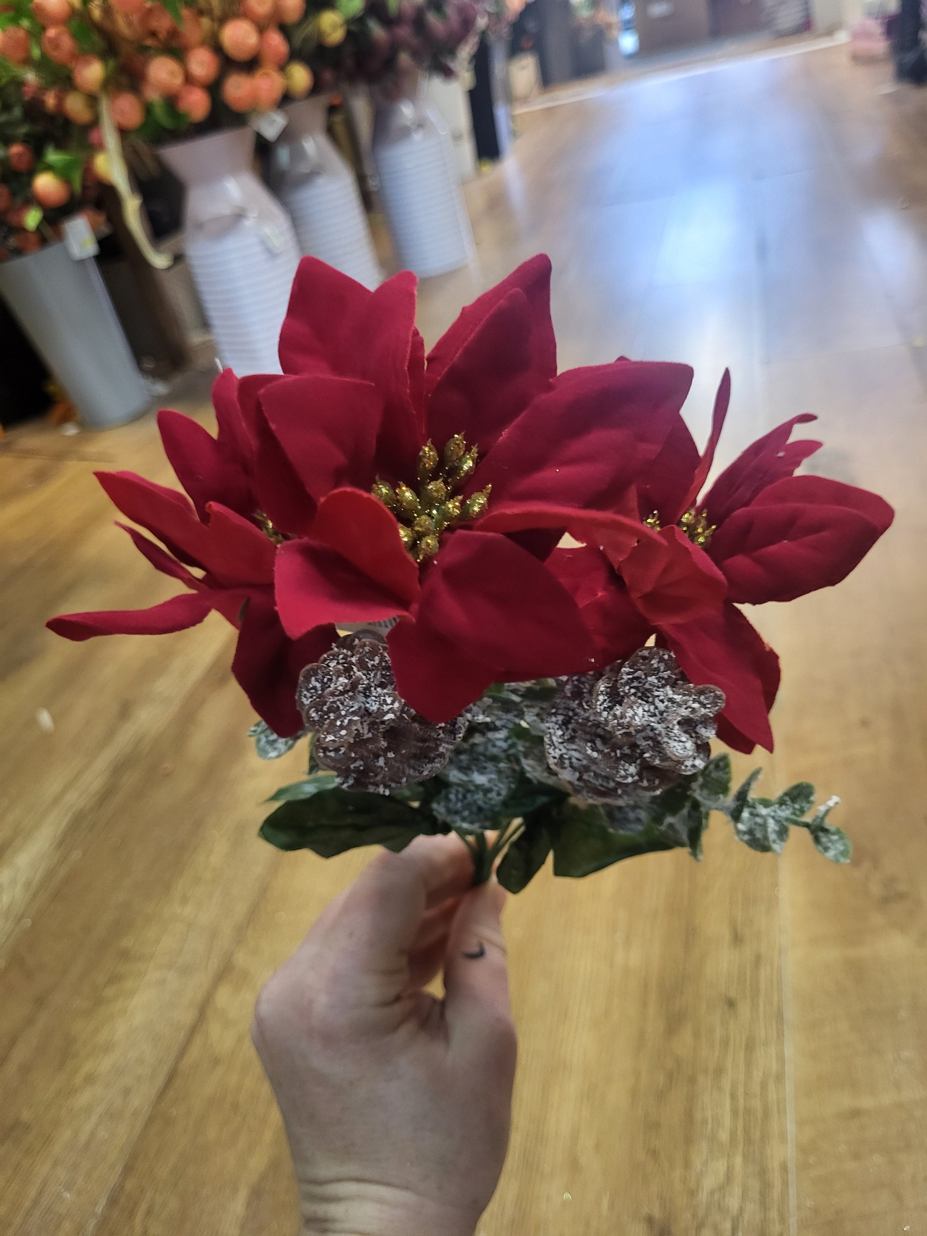 Poinsettia and frosted cone bunch  - 2 colours available image 4