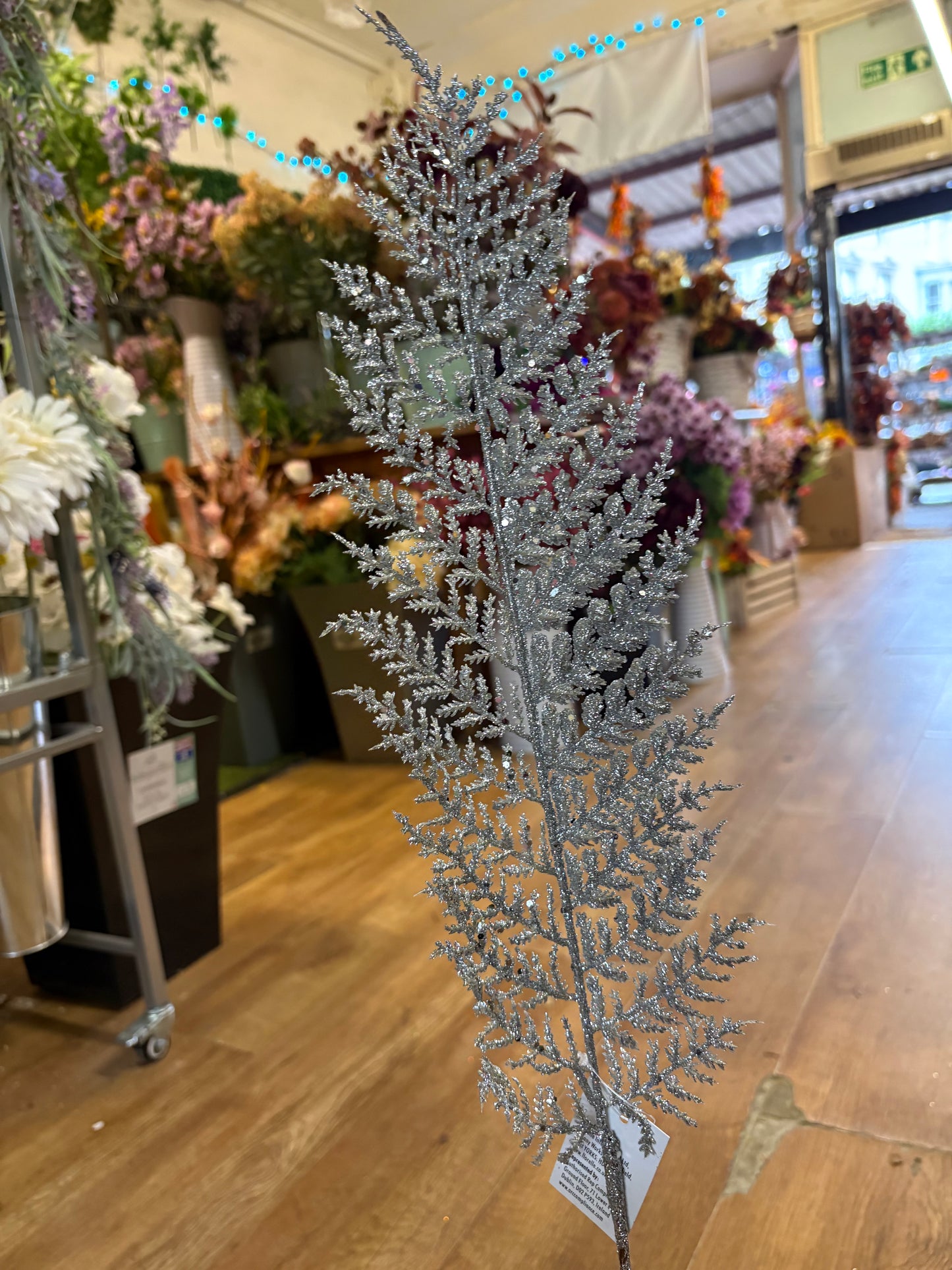 80cm tall glittered fern stem - 3 colours available