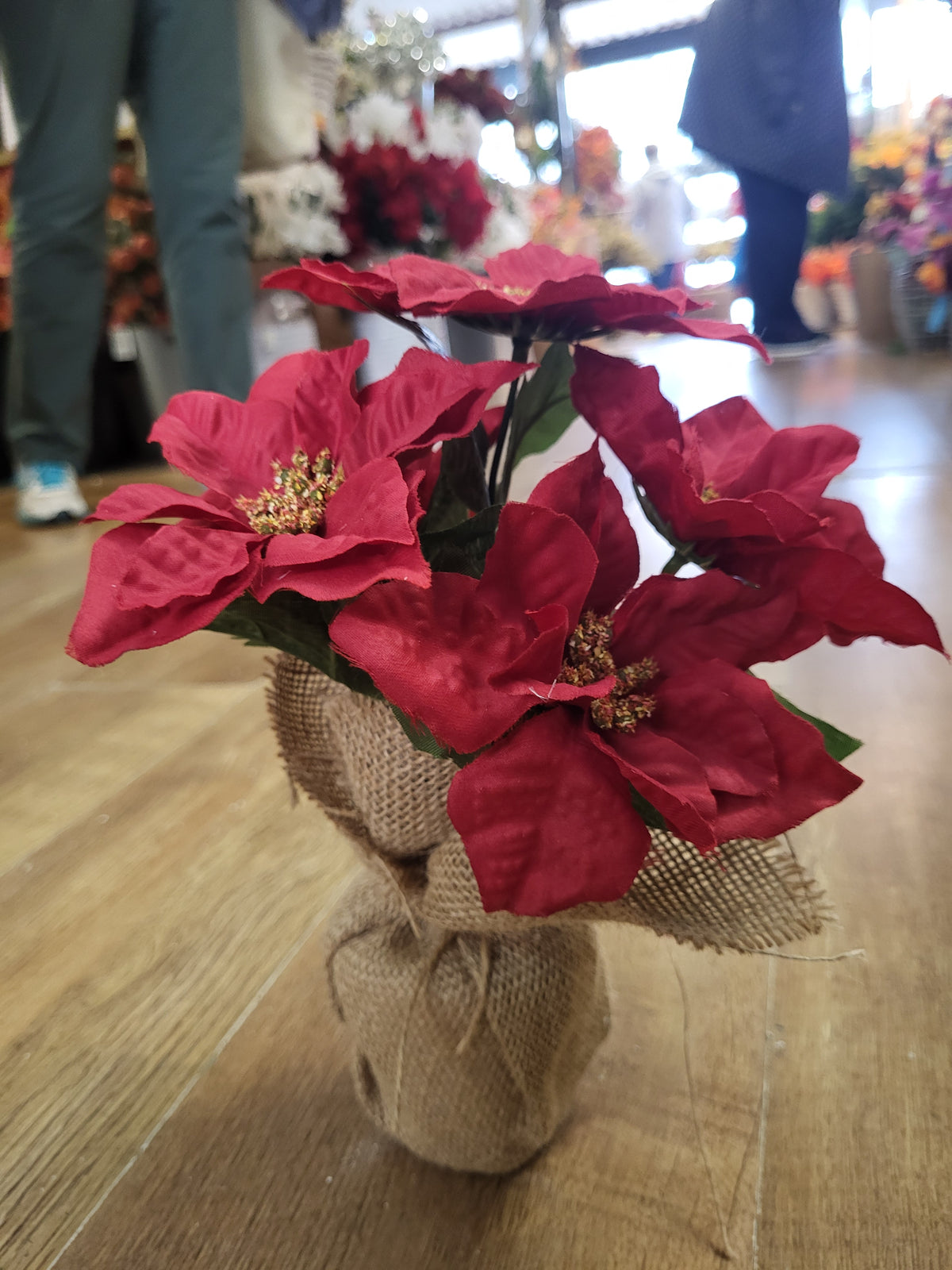 28cm poinsettia wrapped in burlap  - 2 colours available image 5