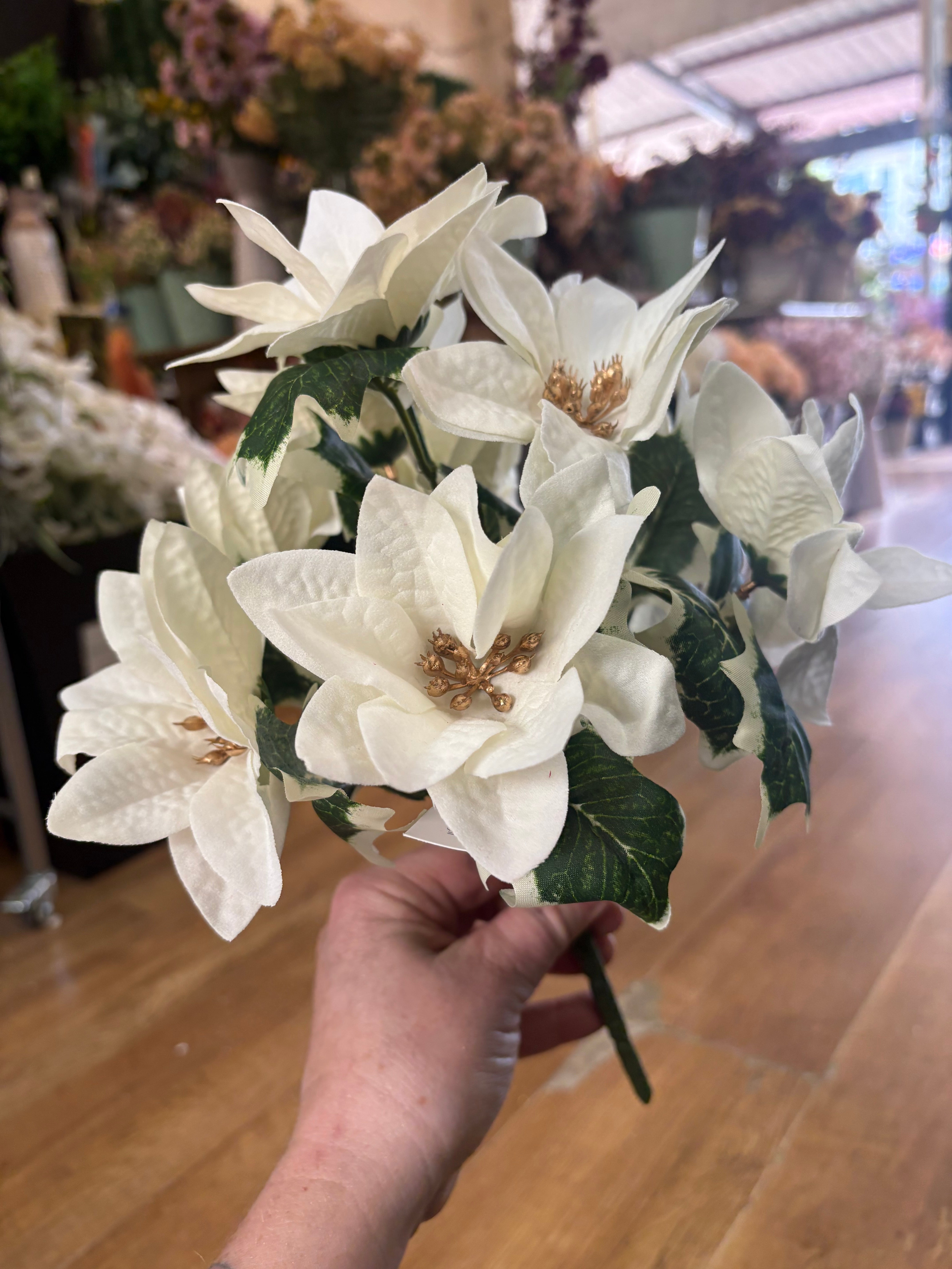 Ivory velvet poinsettia bunch