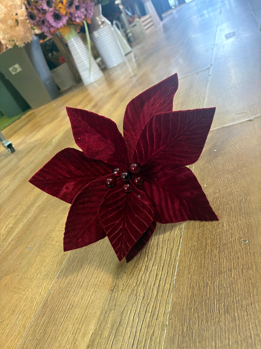 Short stem burgundy velvet poinsettia