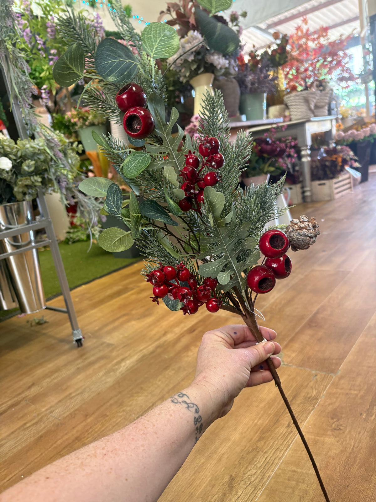 Deluxe frosted foliage and fruits stem