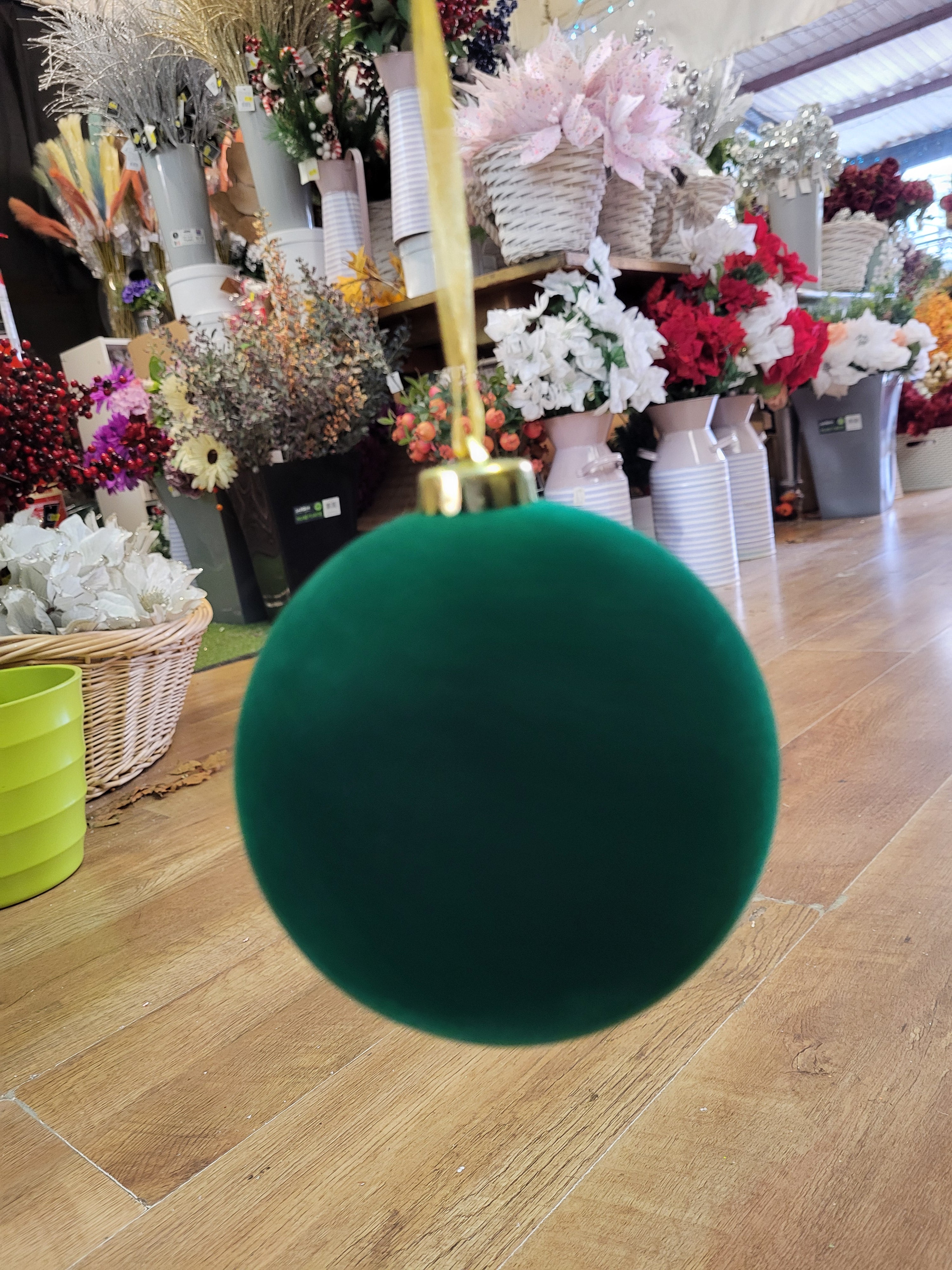 12cm flocked green bauble image 0