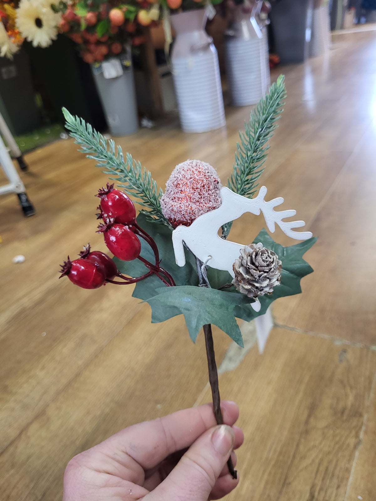 Reindeer and frosted acorn pick image 0