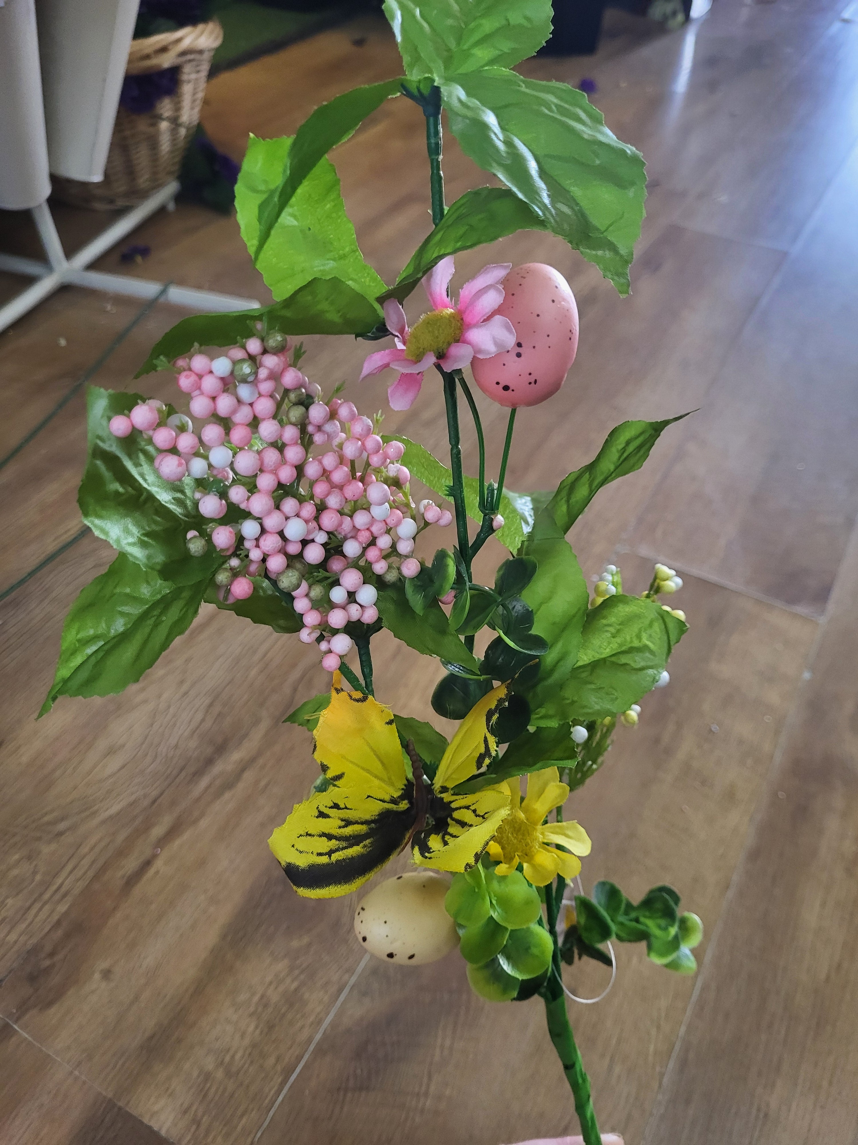 Pink and yellow Easter egg spray with foliage/berries image 1
