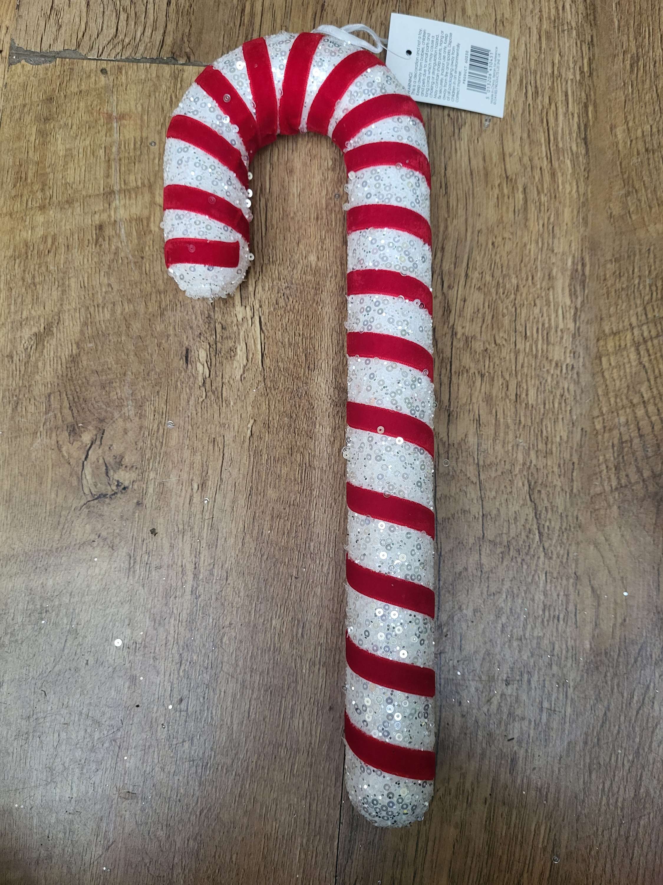 34cm red and white sequin hanging candy cane image 2