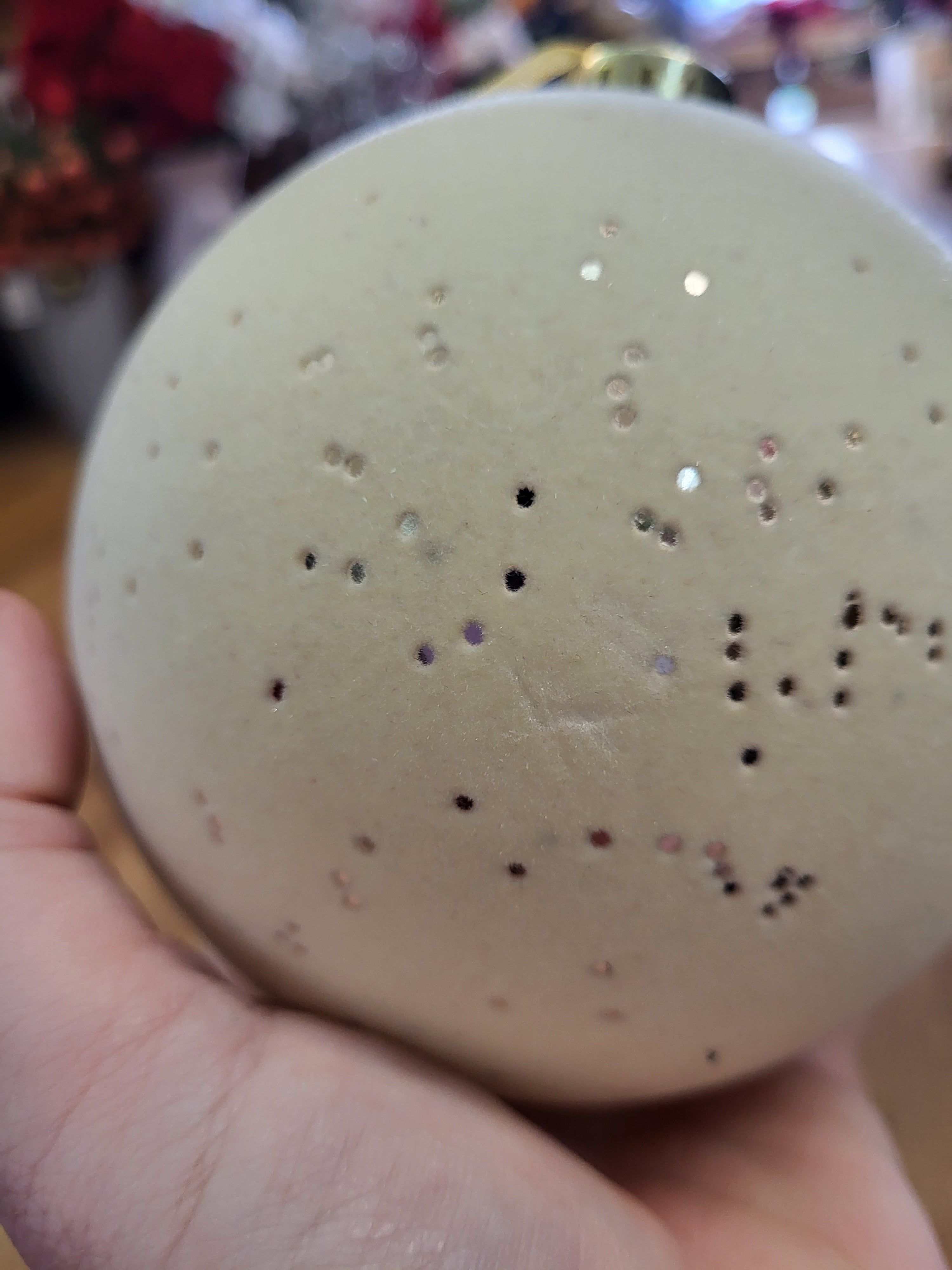 12cm flocked cream bauble with metallic flecks image 2