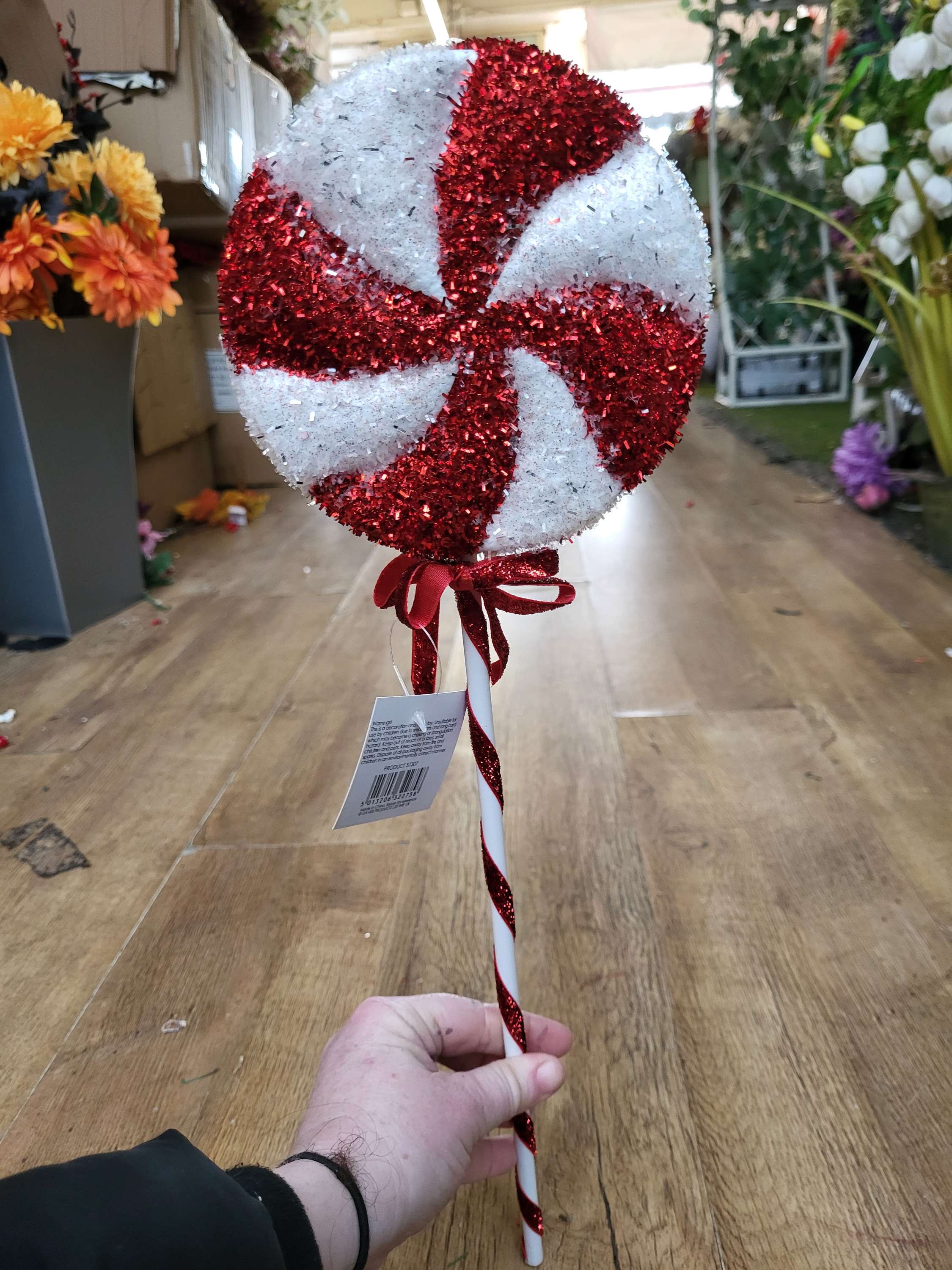 Large red and white sparkly pinwheel lolly pop image 1
