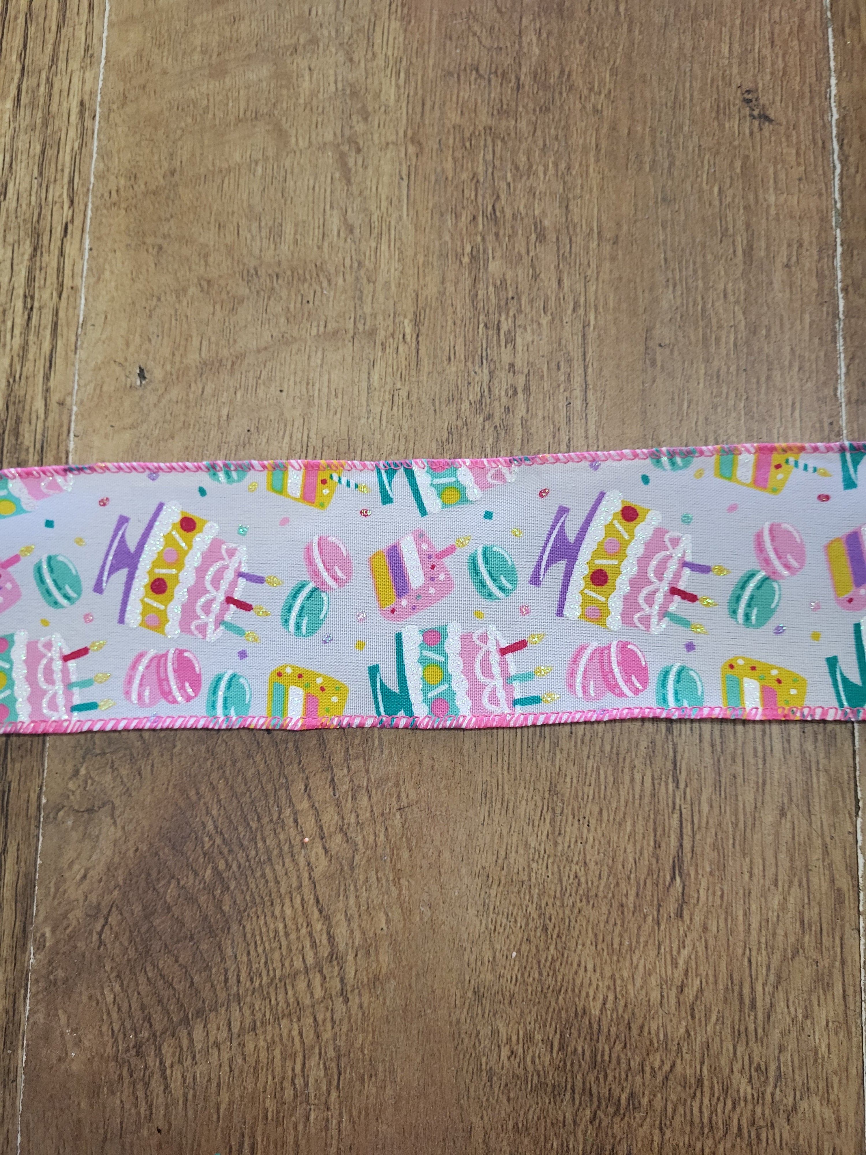 Birthday cake wired ribbon - 1 metre image 1