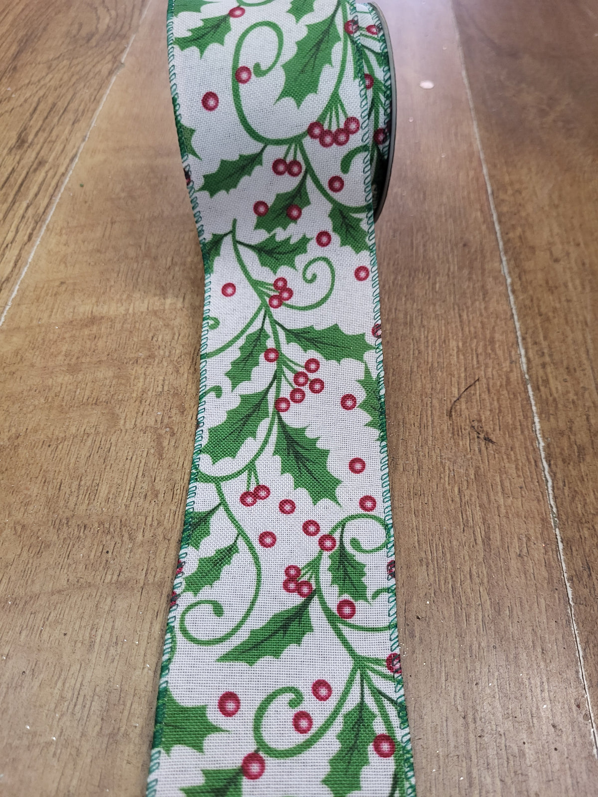 2.7m approx. roll of holly wired ribbon image 0