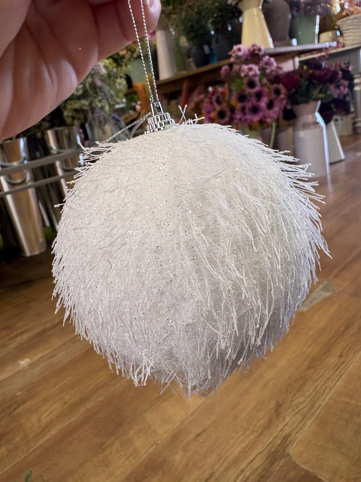 Frosted white fluffy 10cm bauble