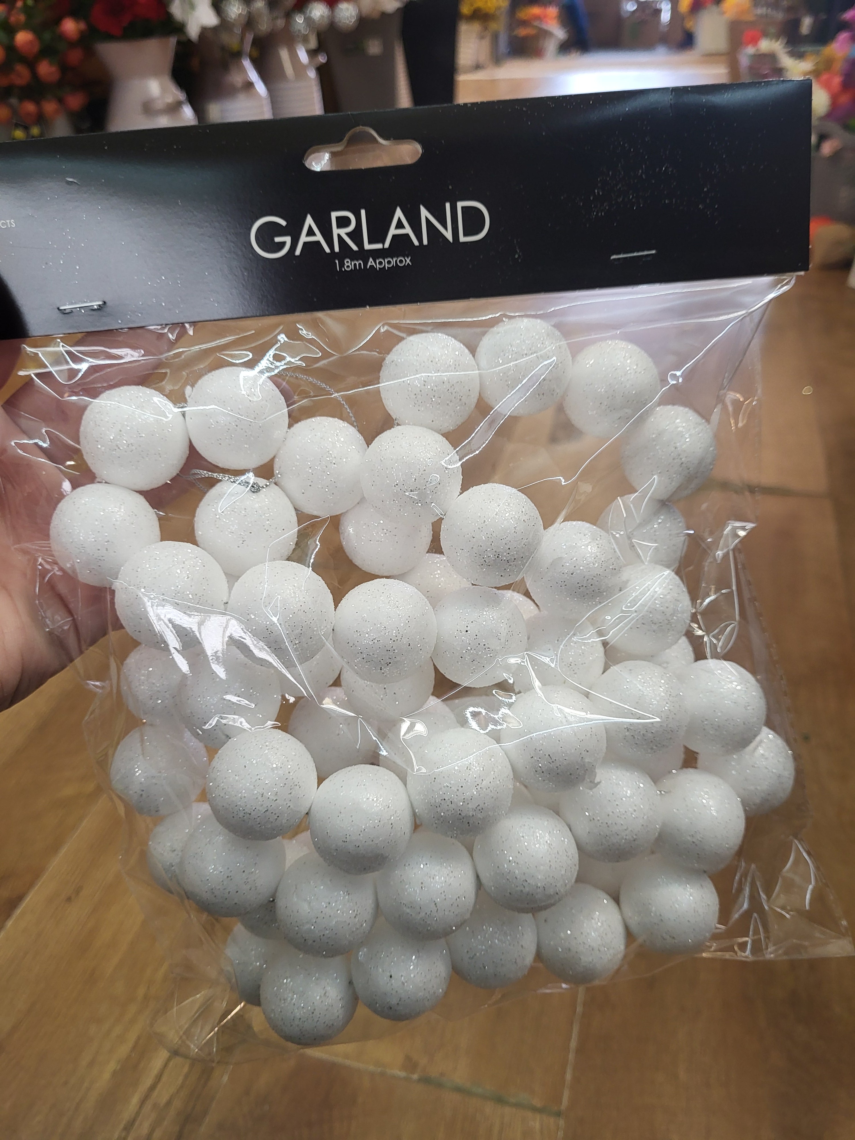 1.8m white glitter ball garland image 0