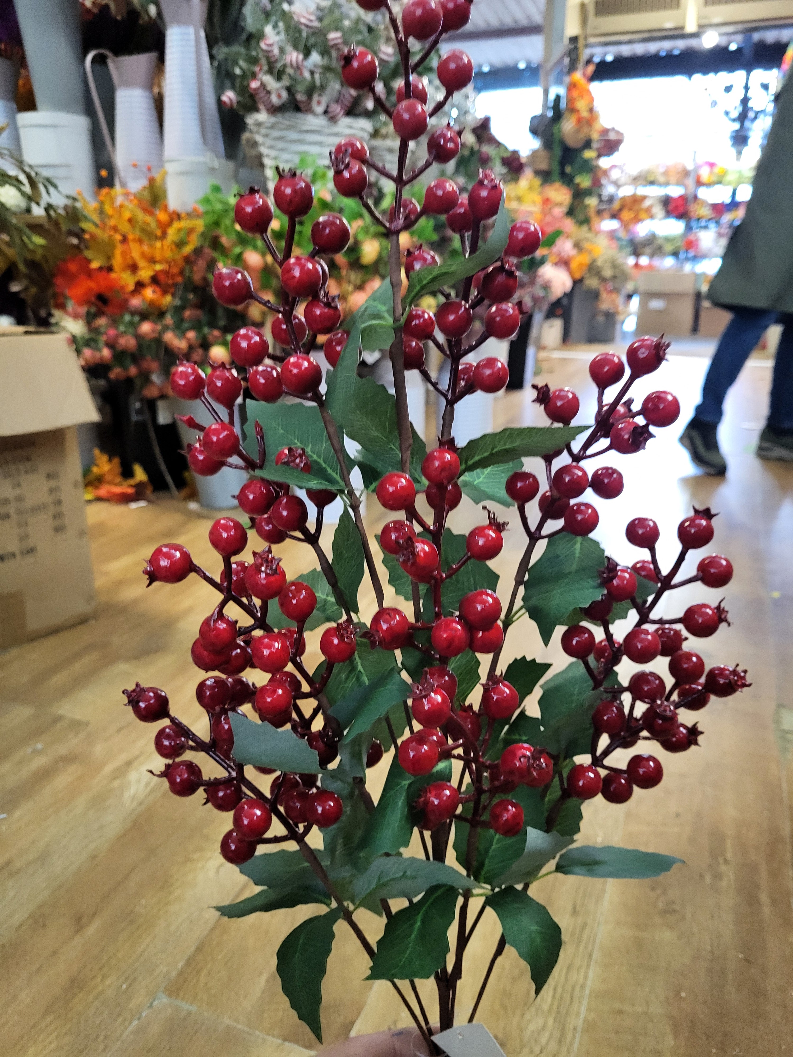 77cm tall premium red berry and holly branch image 2