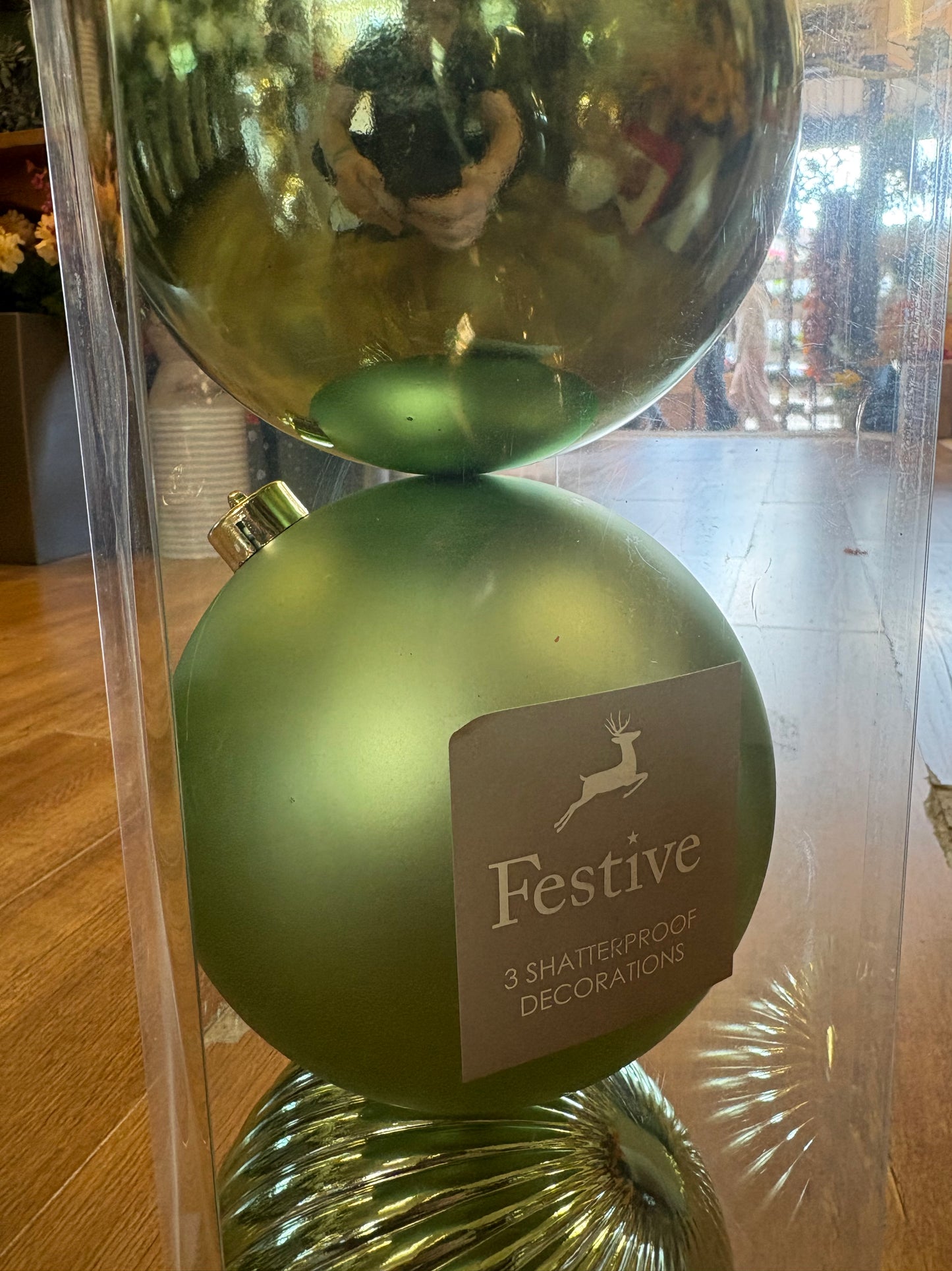 Pack of 3 large green 15cm baubles