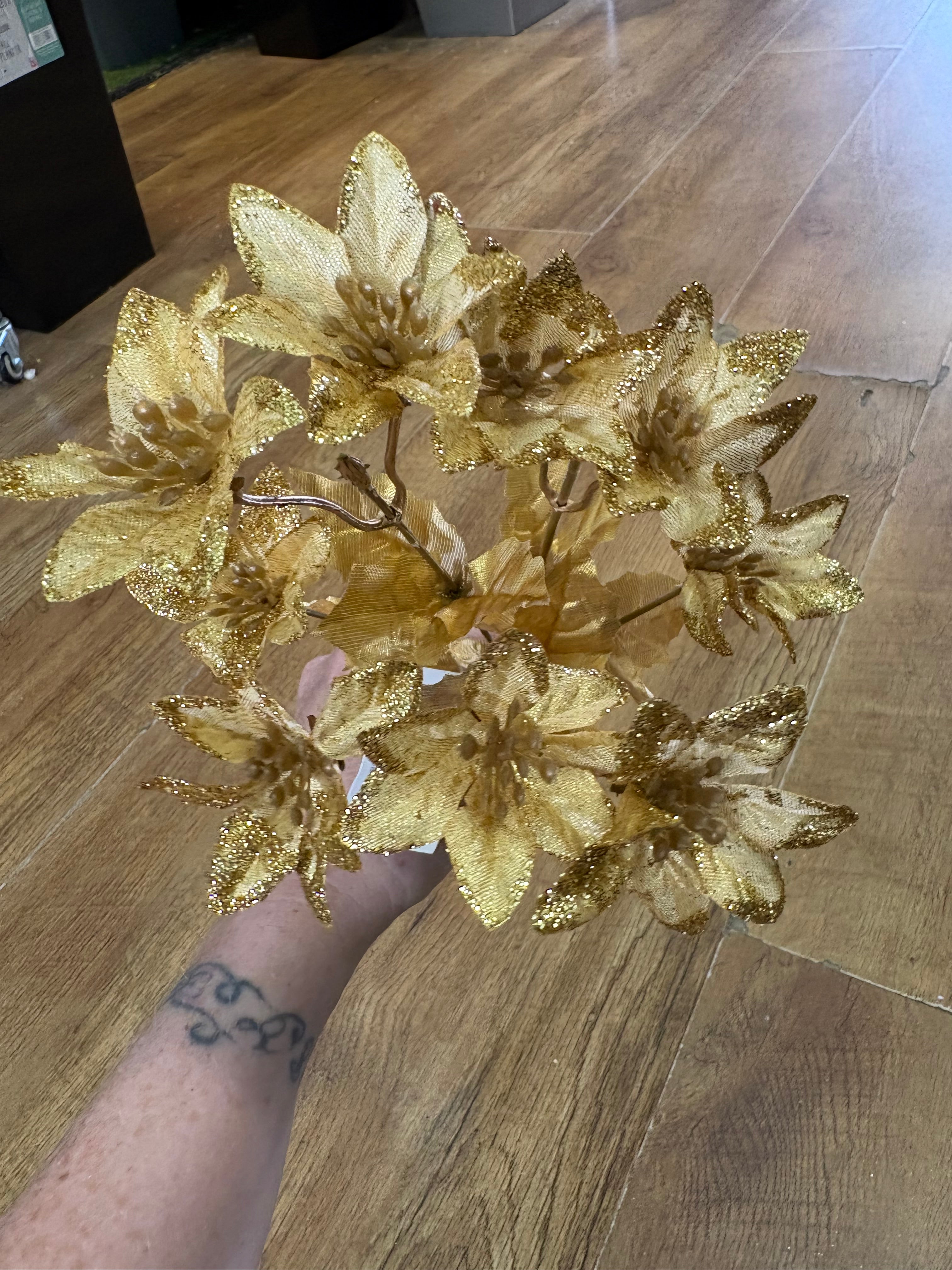 Glittered metallic miniature poinsettia bunch - 2 colours available