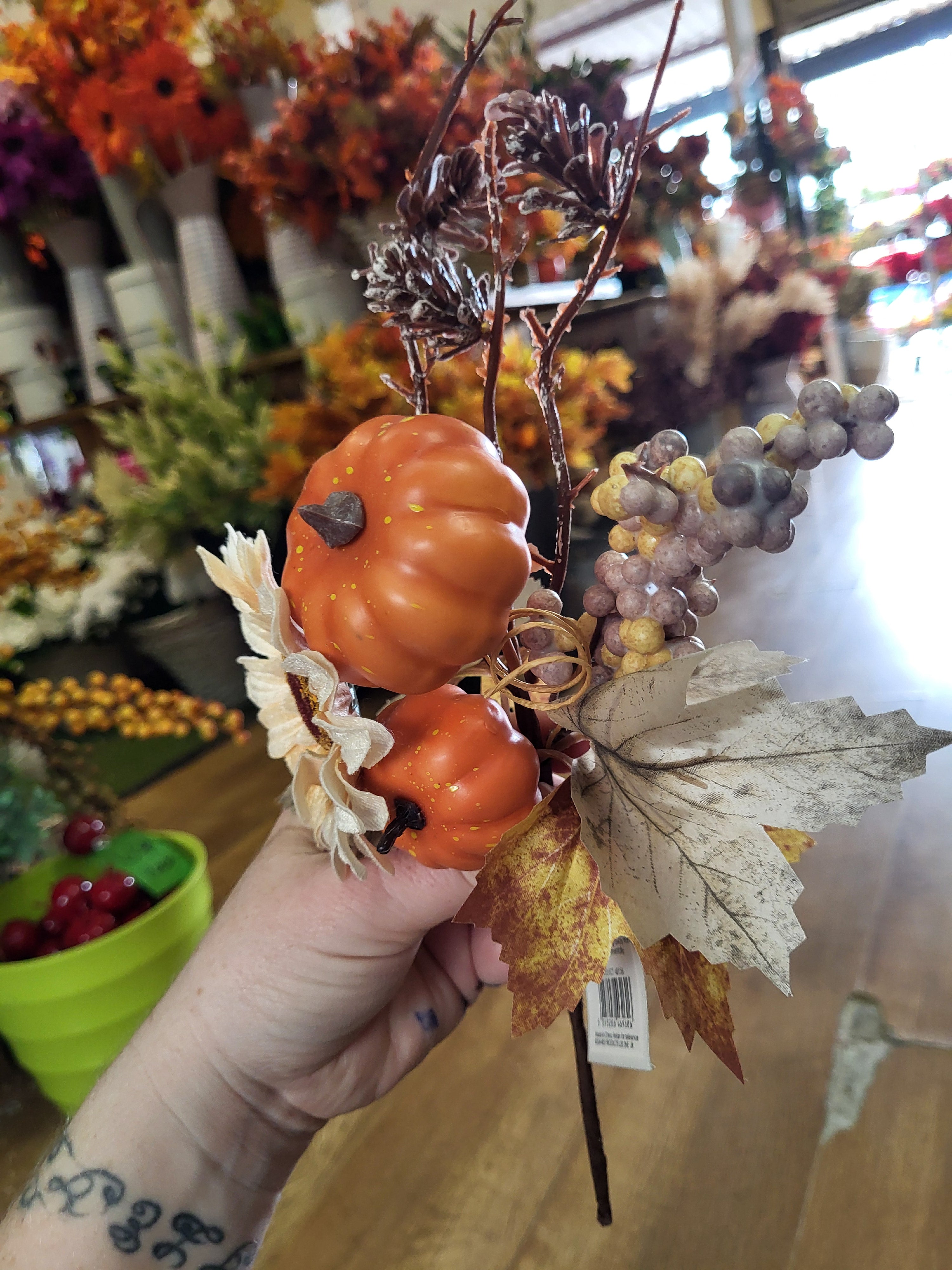 38cm luxury orange pumpkin pick with velvet sunflower image 1