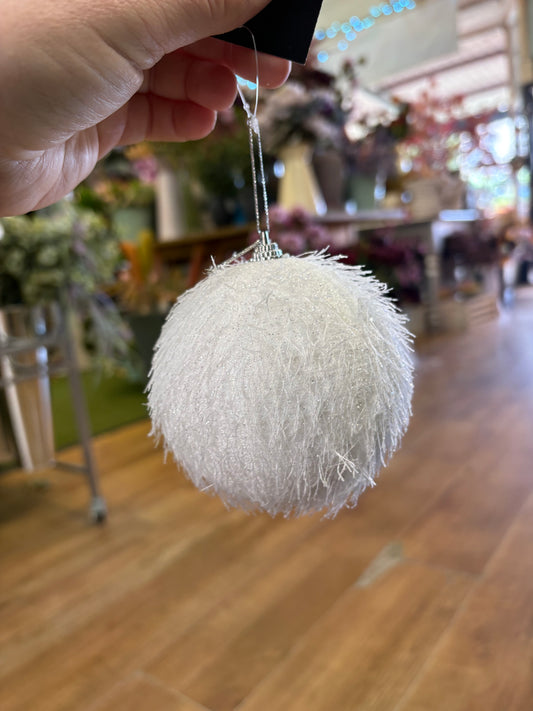 Frosted white fluffy 10cm bauble