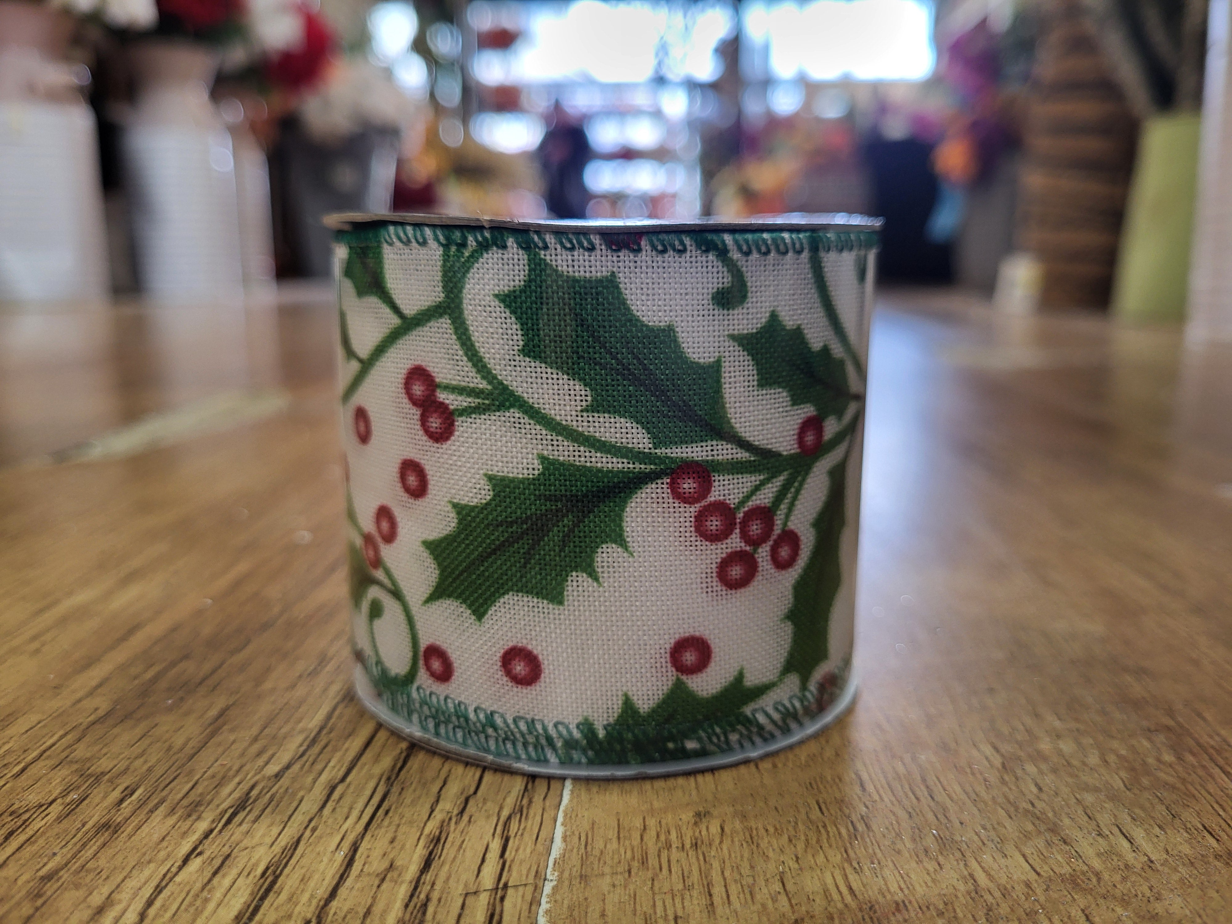 2.7m approx. roll of holly wired ribbon image 1