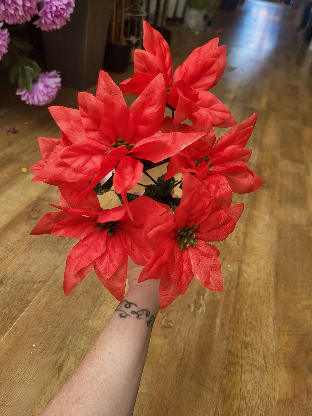 Red poinsettia bunch image 2