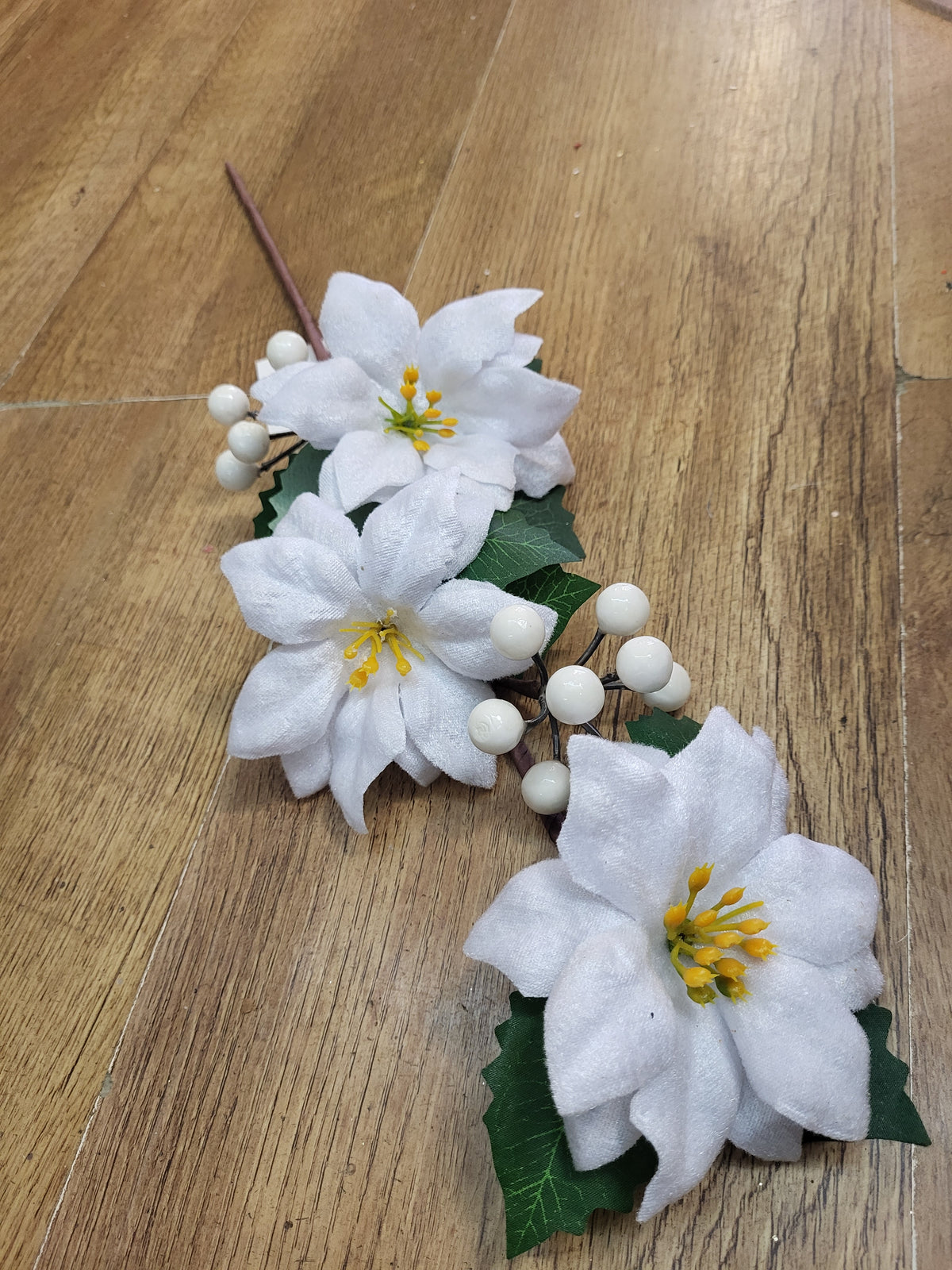 50cm velvet poinsettias, berry and Holly stem - 2 colours available image 1