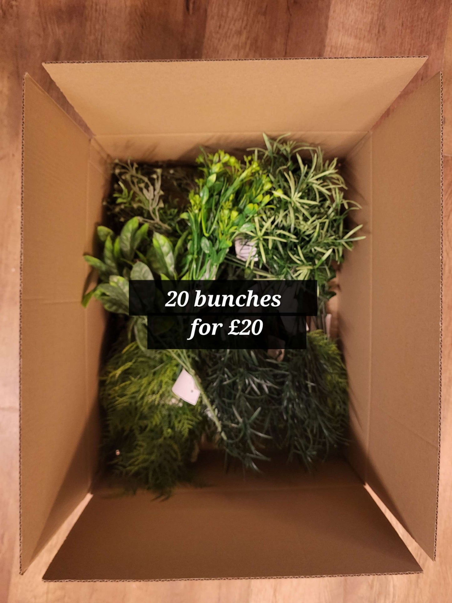 Box of 20 bunches of greenery (10 styles, 2 of each) read description image 0
