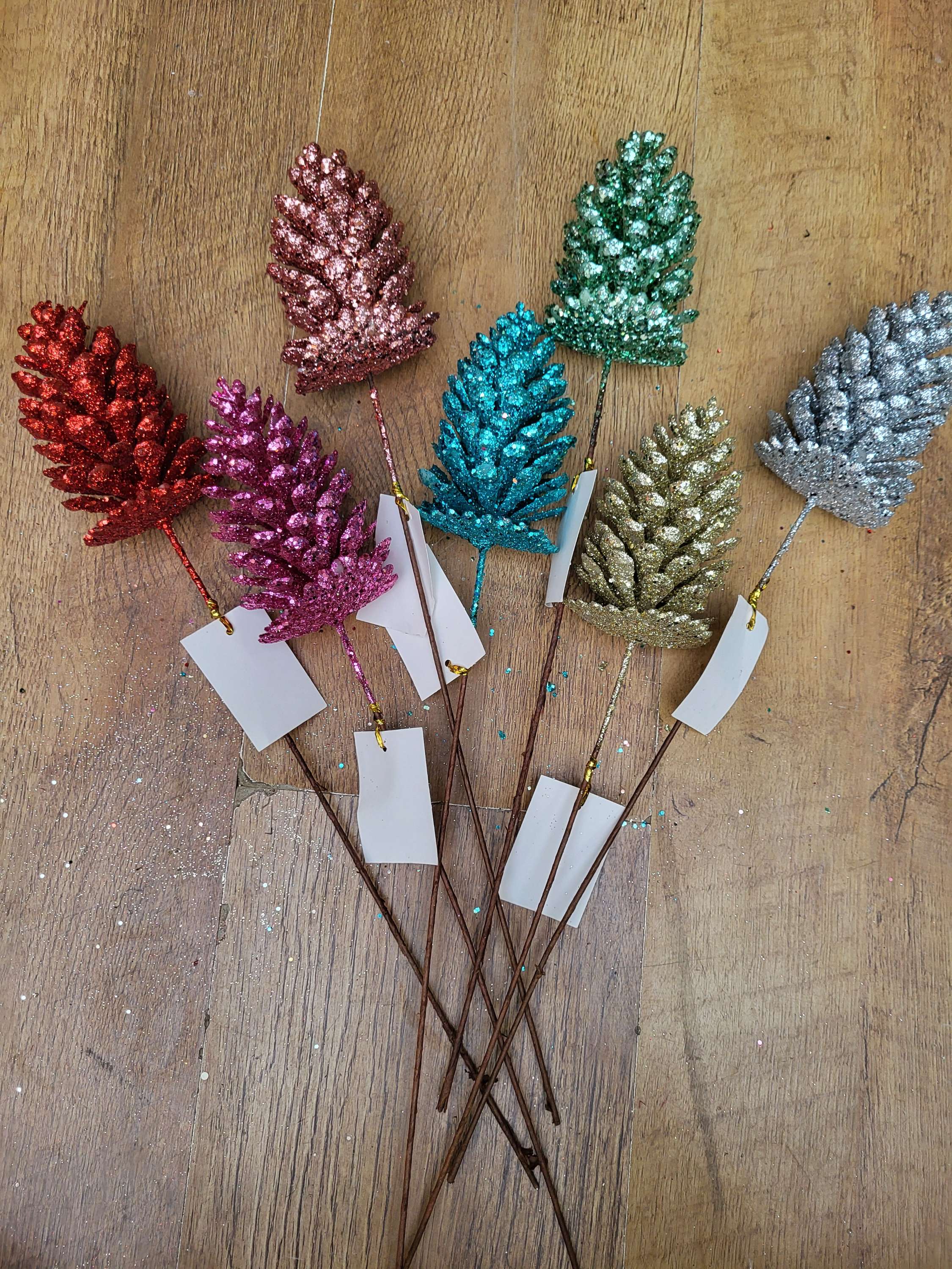 Long stem glittered pine cones - 7 colours available image 0