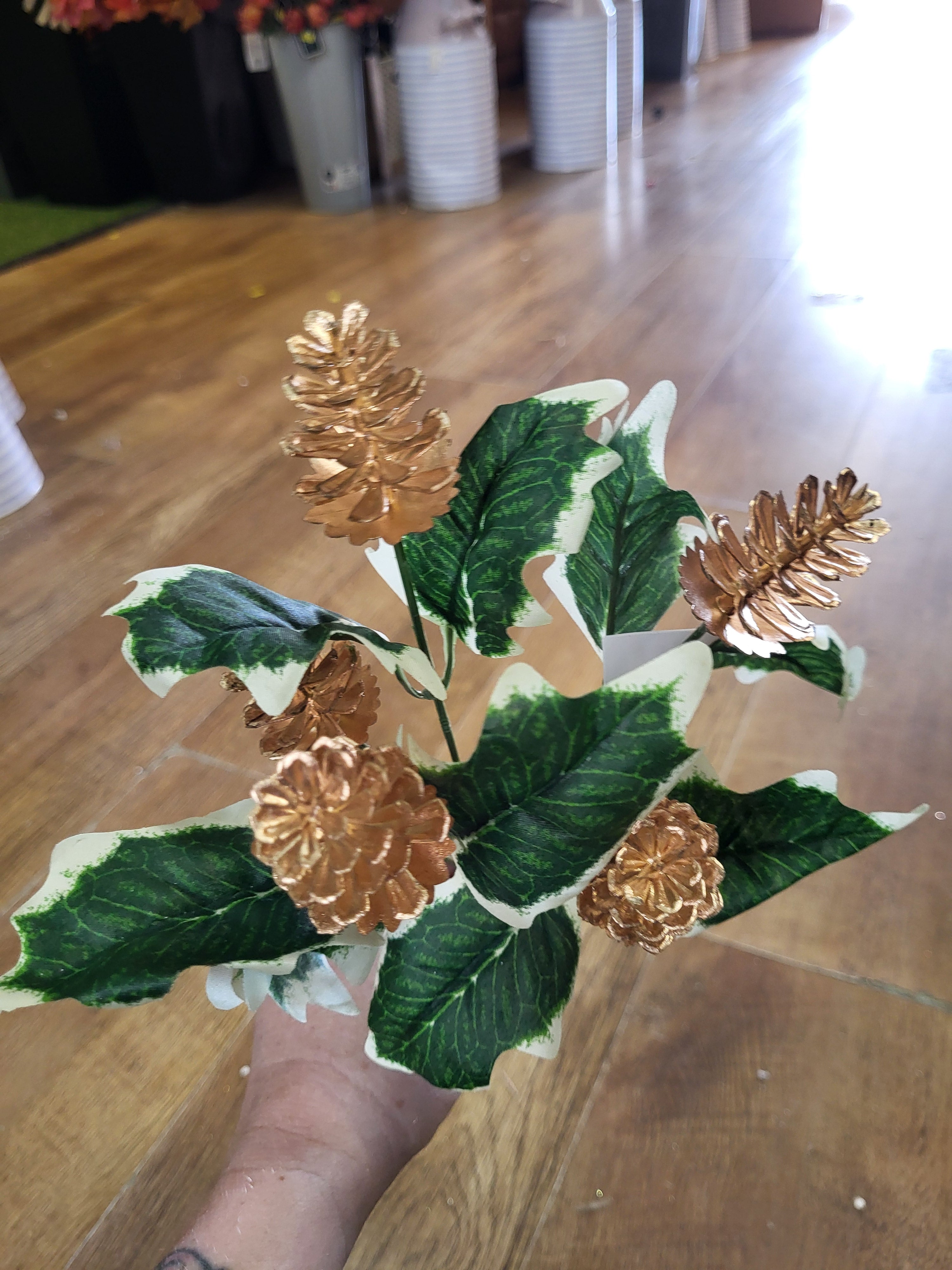 Variegated holly leaves with metallic cones - 3 colours available image 7