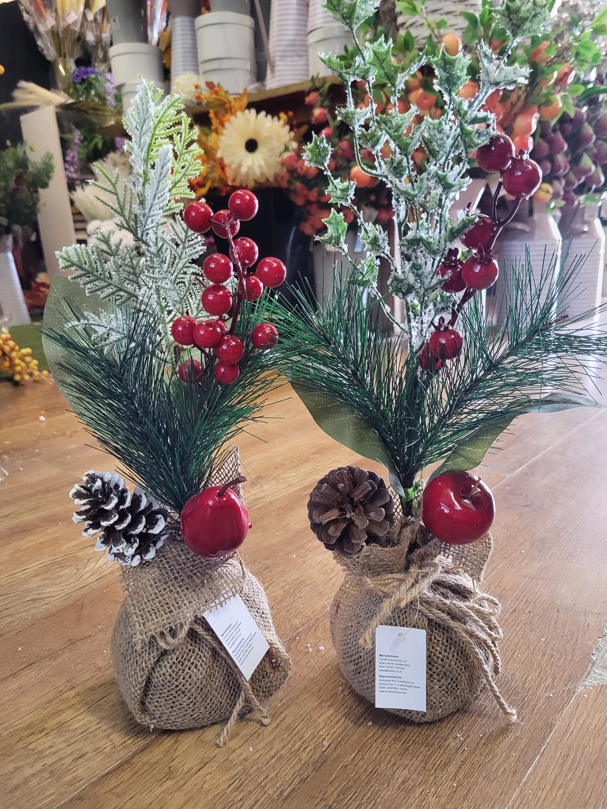 Apple and pear with frosted foliage wrapped in burlap - 2 styles available image 0