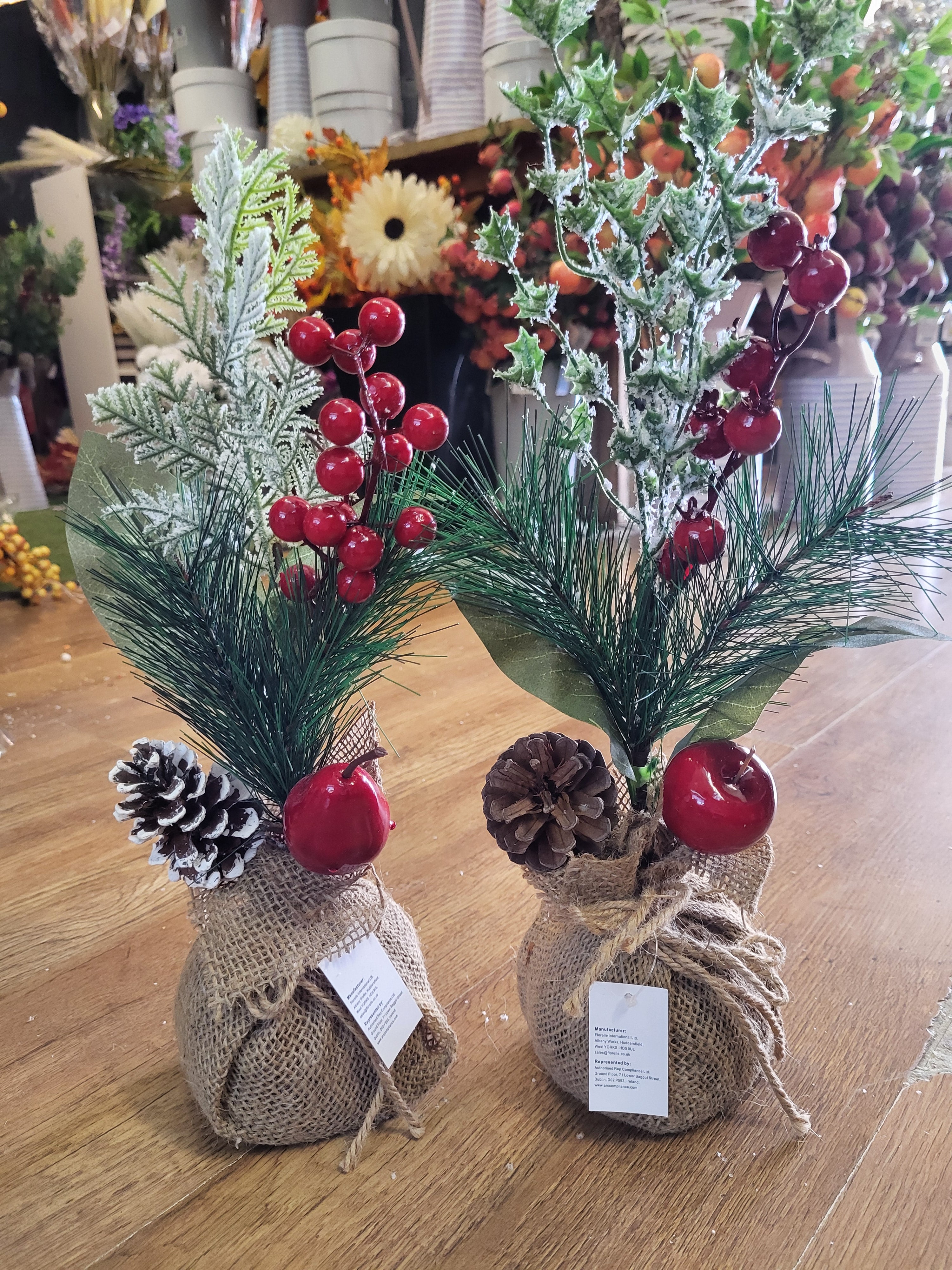 Apple and pear with frosted foliage wrapped in burlap - 2 styles available image 0