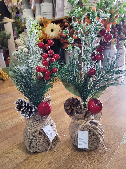 Apple and pear with frosted foliage wrapped in burlap - 2 styles available image 0