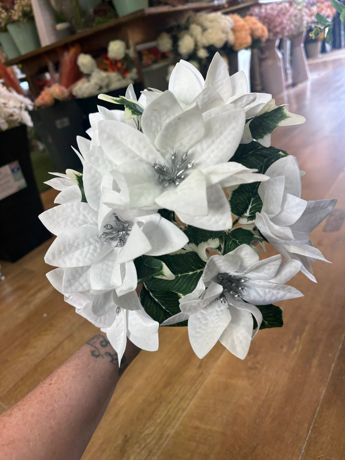White velvet poinsettia bunch