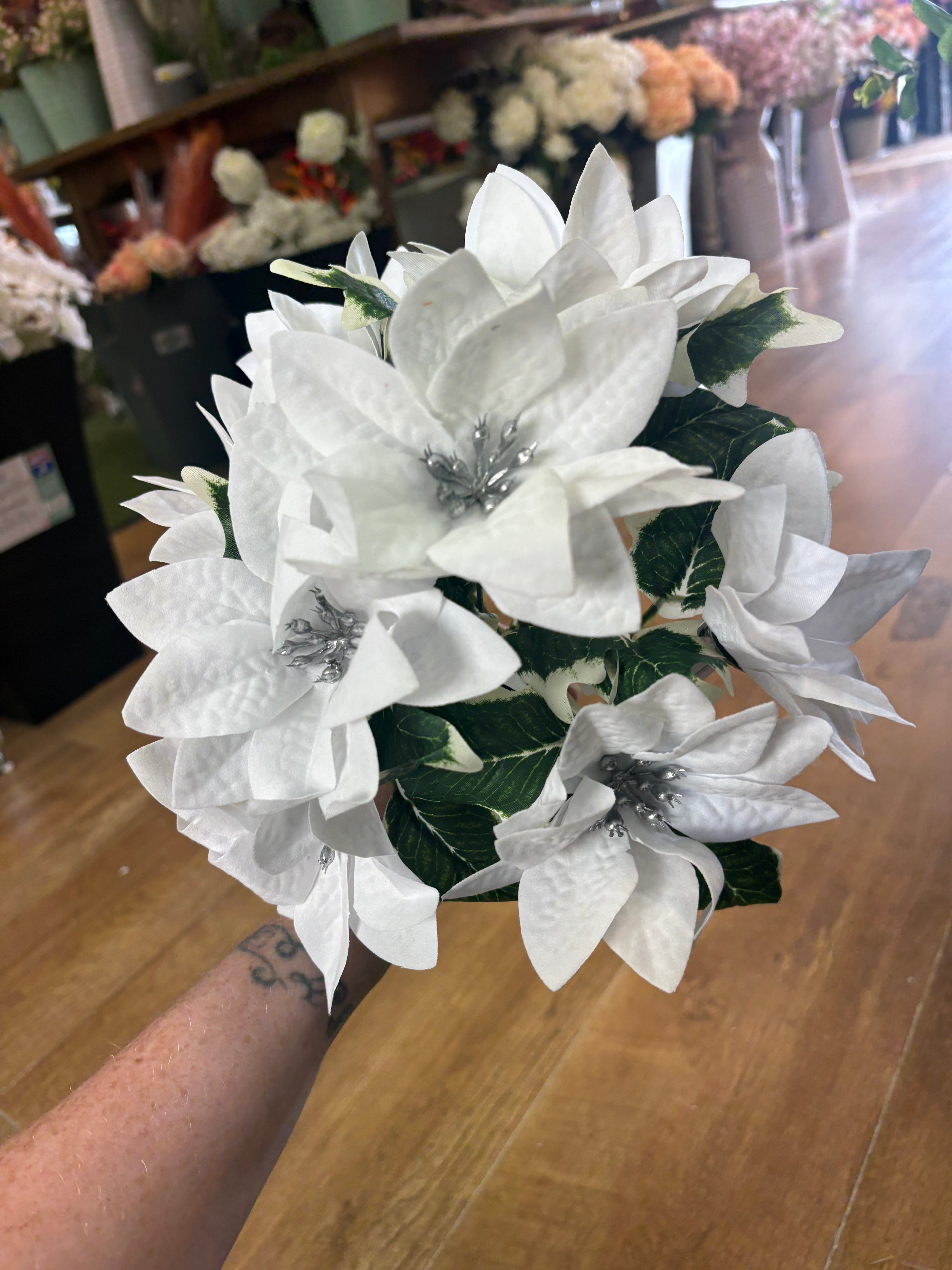 White velvet poinsettia bunch