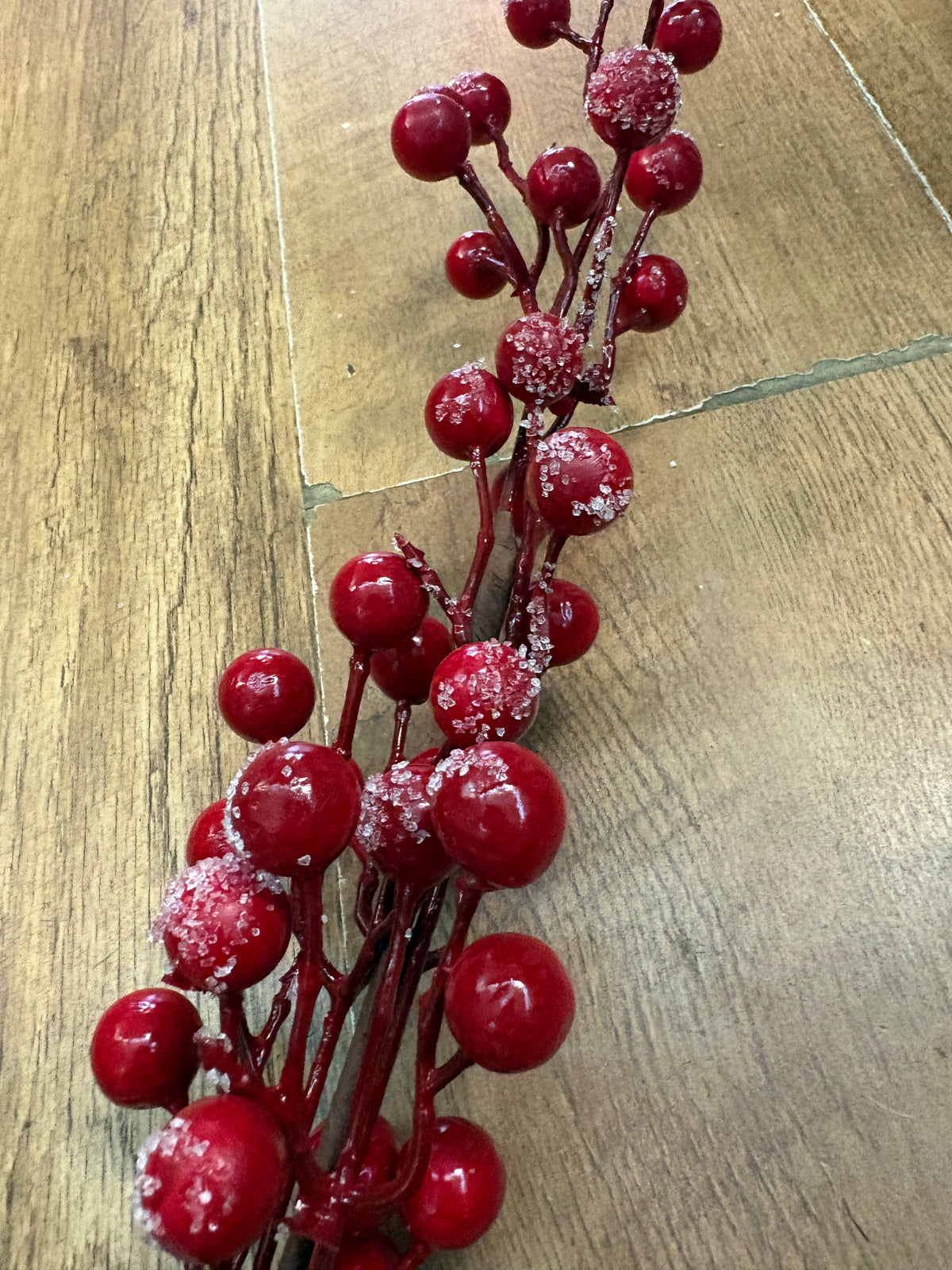 Long stem frosted red berry spray