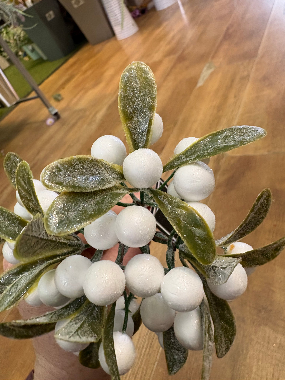 Frosted mistletoe pick