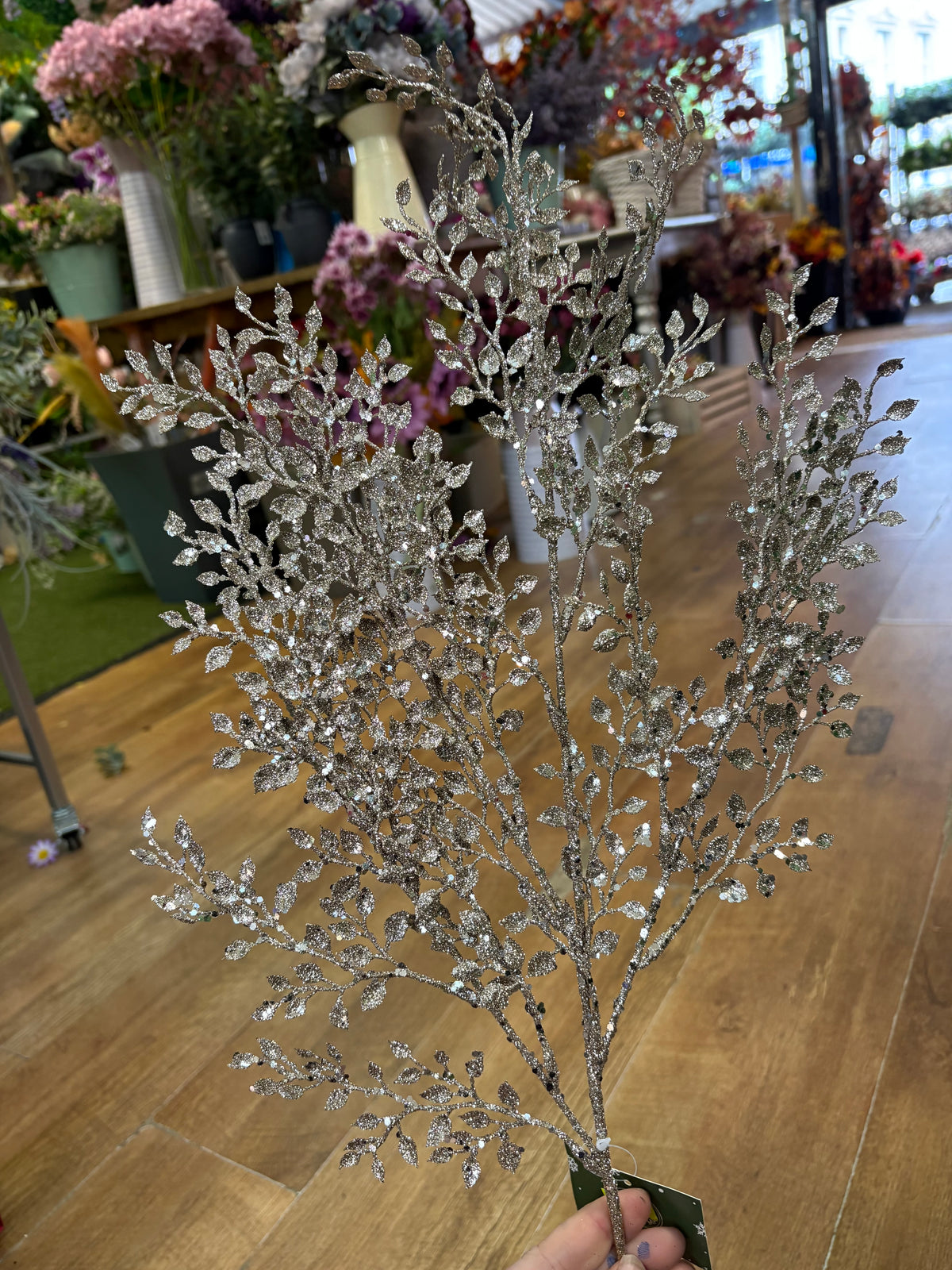 65cm champagne glittered mini leaf spray