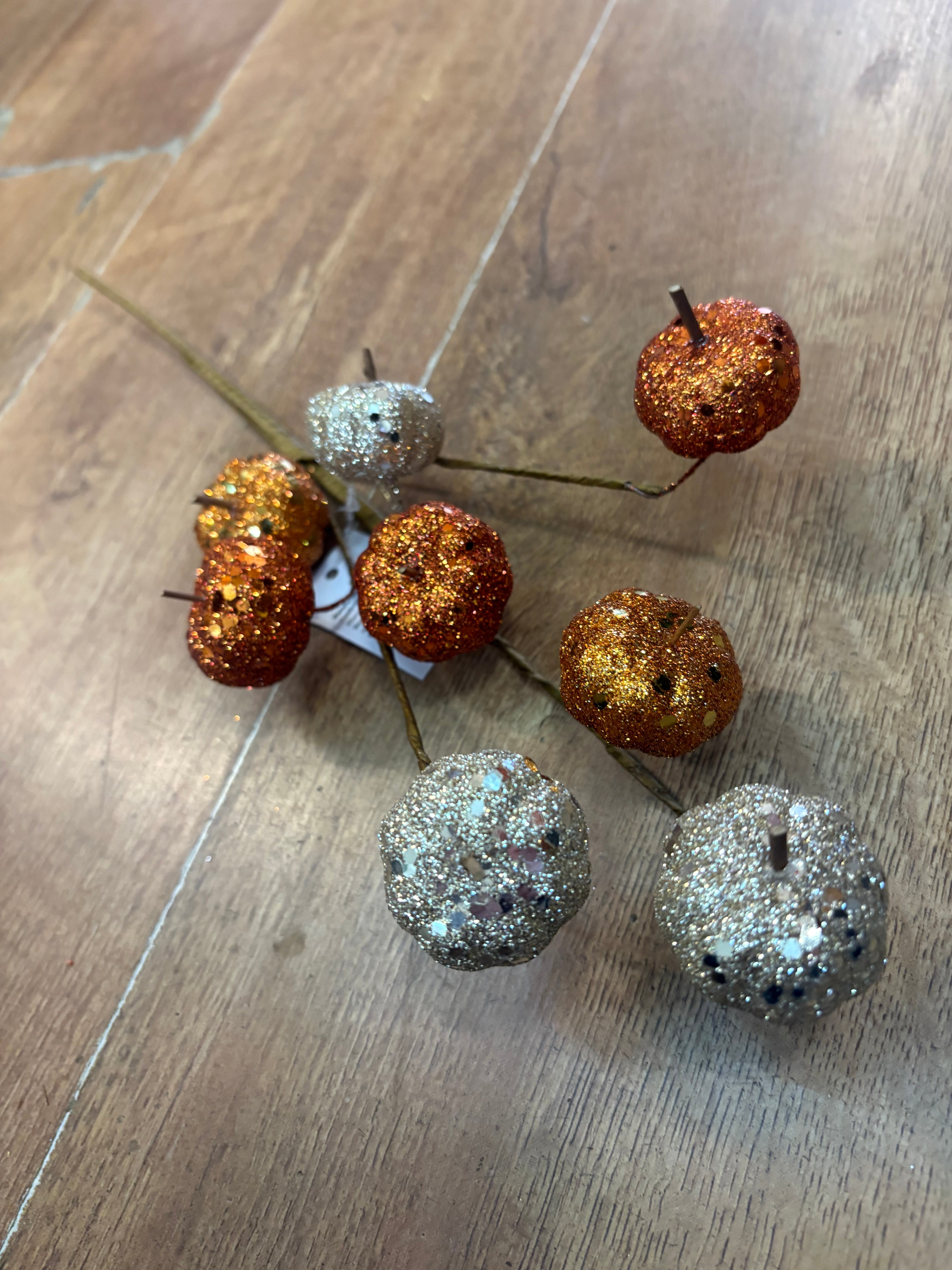 Glittered mini pumpkin branch