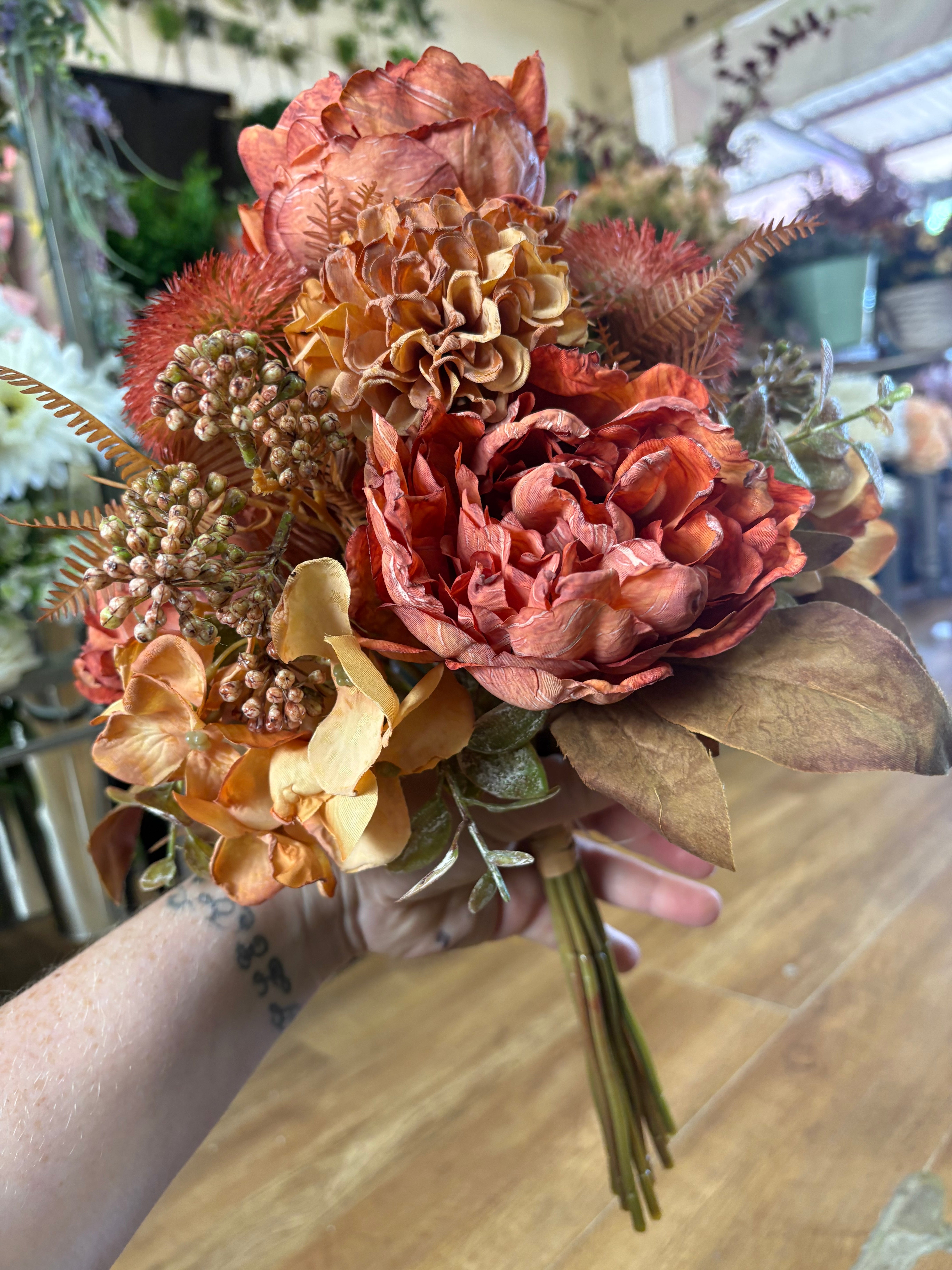 Hand tied dried inspired autumnal orange bridesmaid bouquet - 11 stems of premium florals