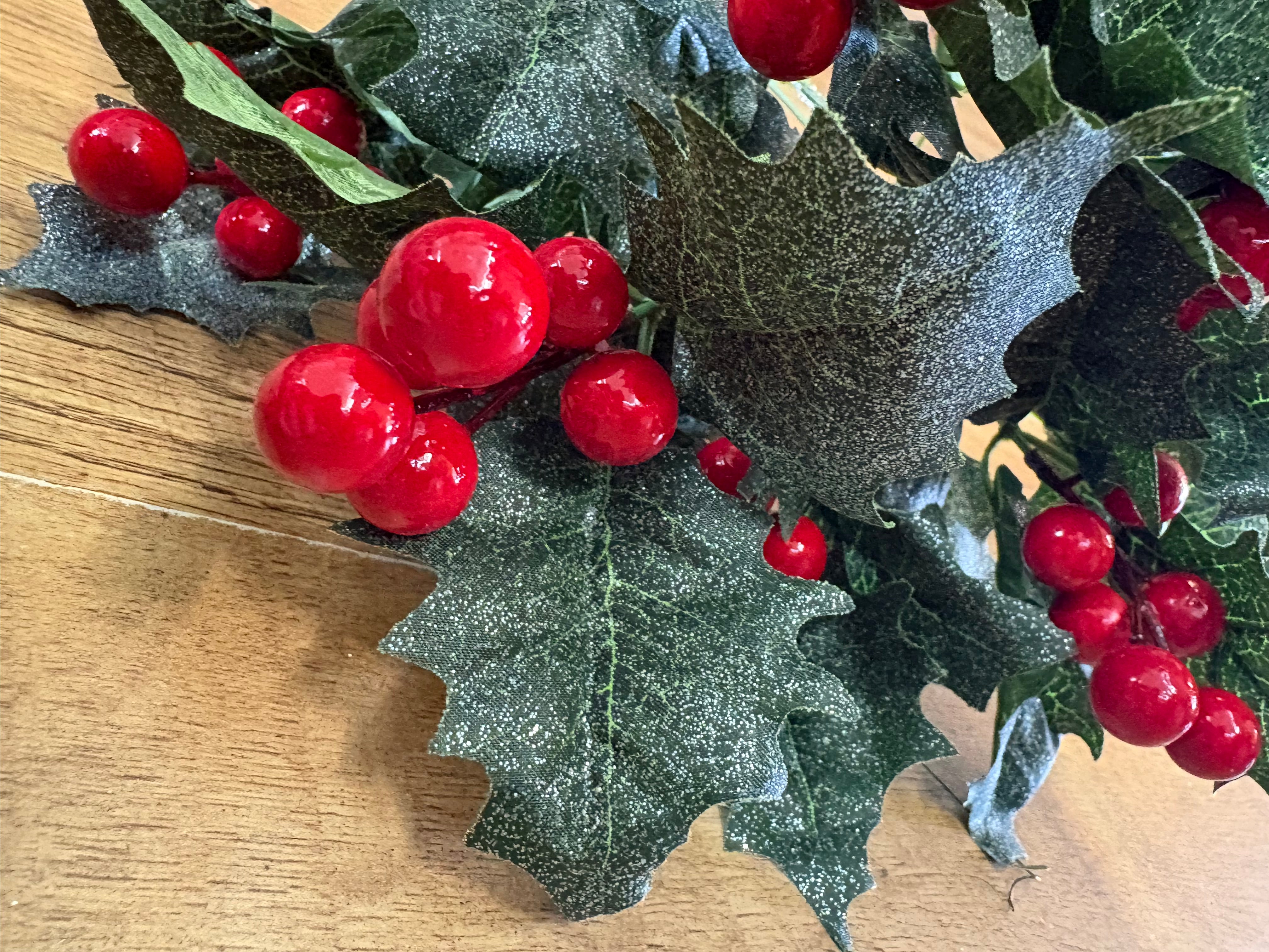 Large glittered shimmery holly bunch